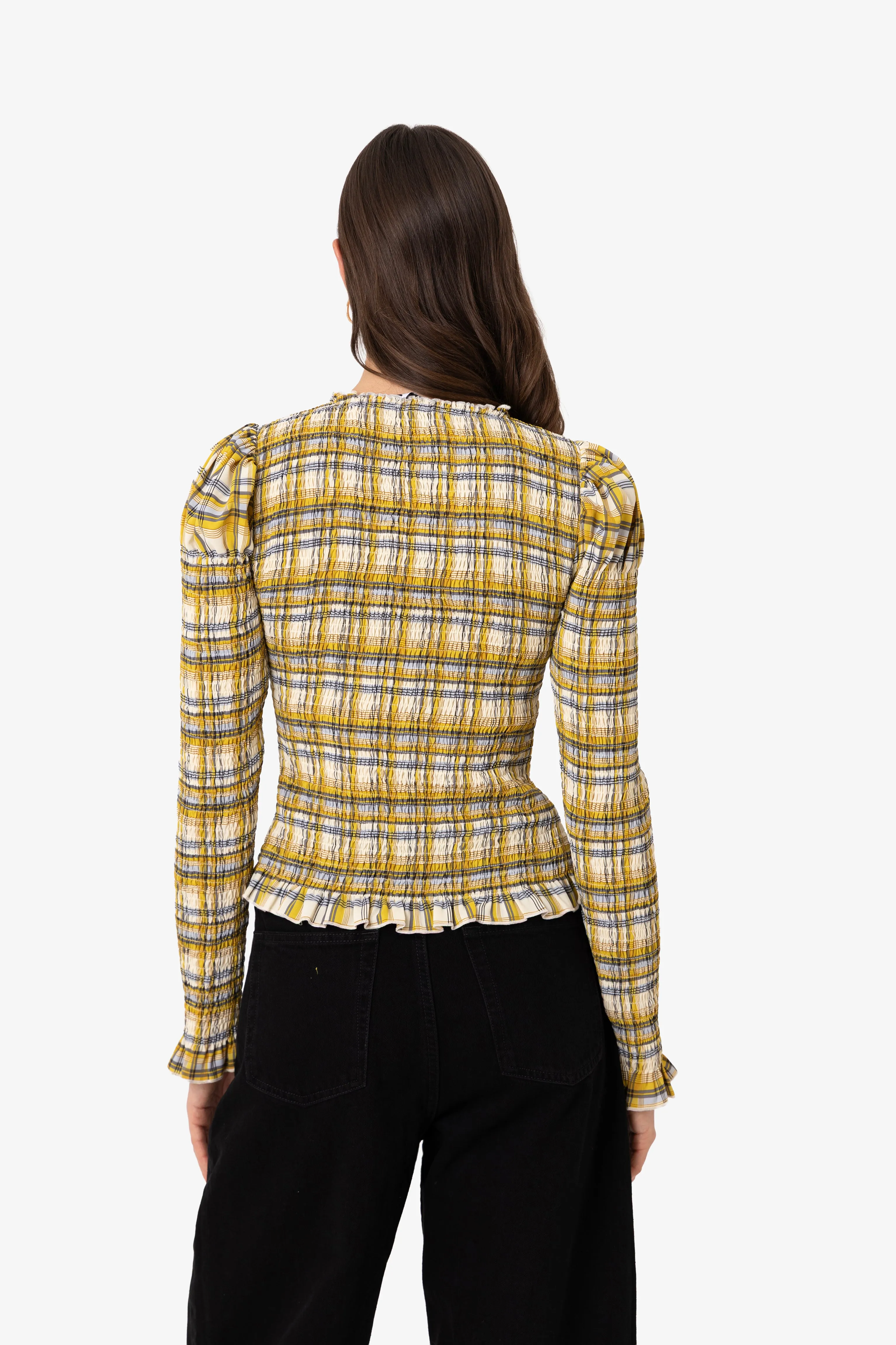 Elsa Yellow Plaid Long Sleeve Smocked Top sold by AMYLYNN product image thumbnail 4