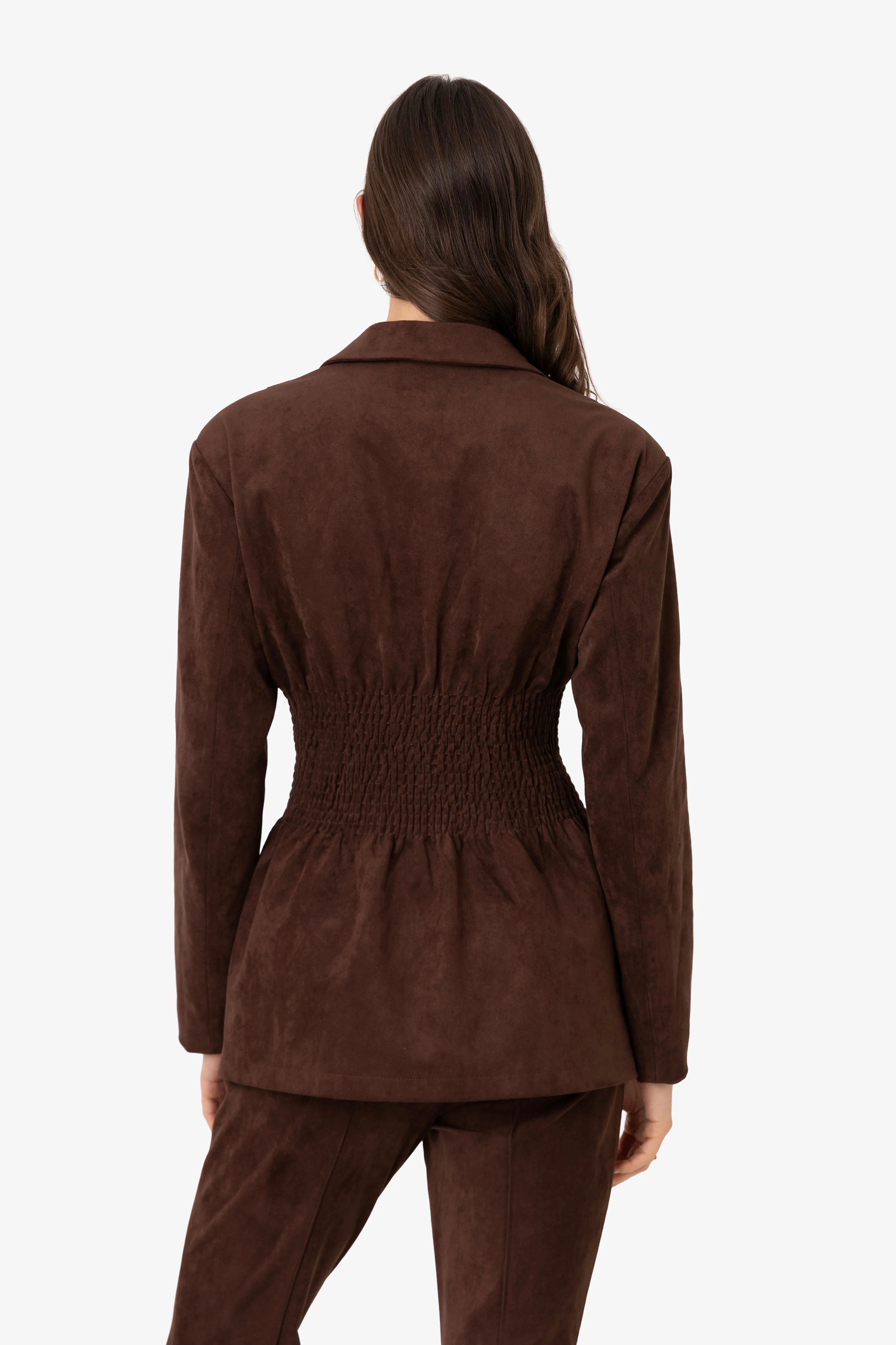 Rina Faux Suede Boxy Blazer Jacket with Smocked Waist sold by AMYLYNN product image thumbnail 4