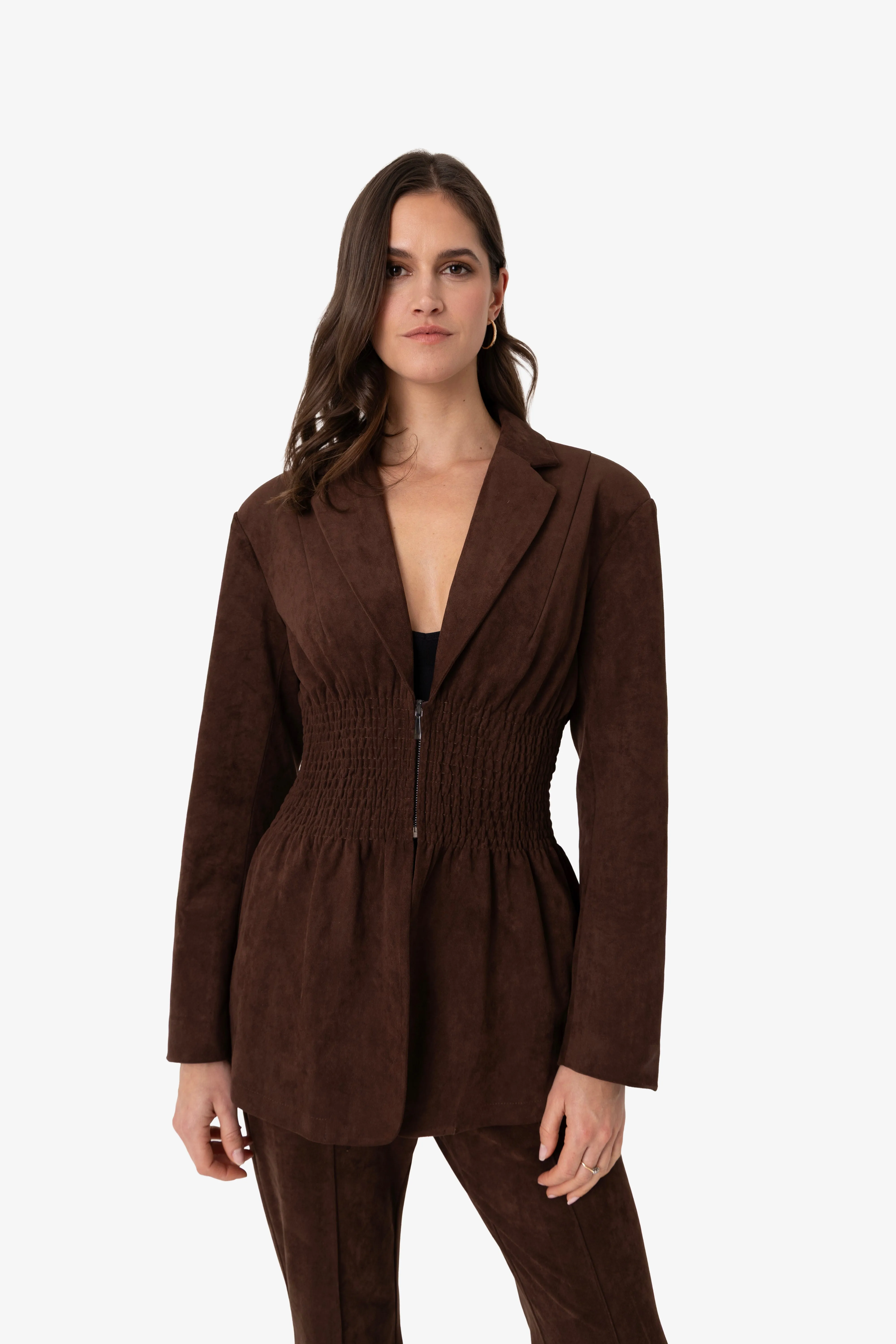 Rina Faux Suede Boxy Blazer Jacket with Smocked Waist sold by AMYLYNN product image thumbnail 3