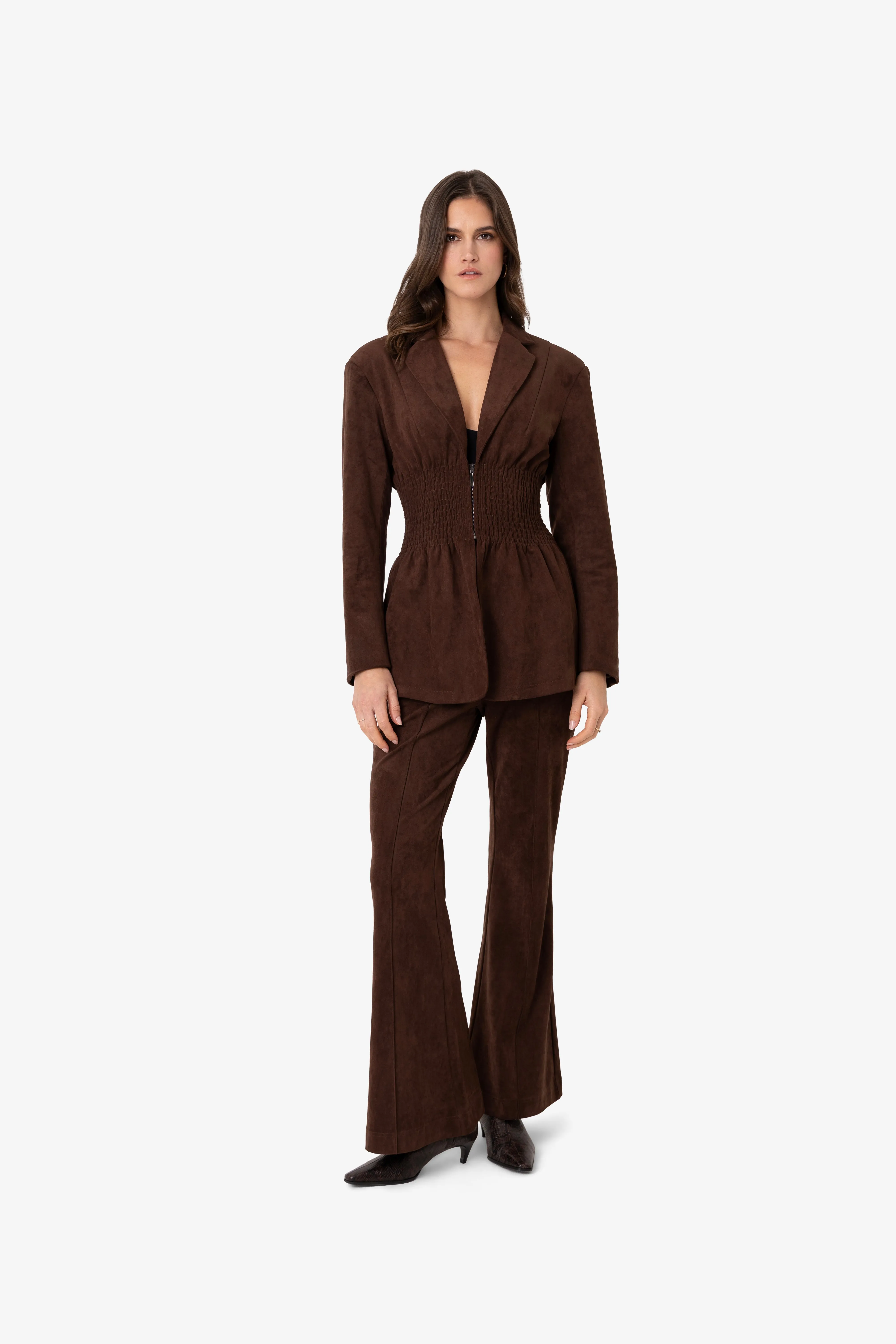 Rina Faux Suede Boxy Blazer Jacket with Smocked Waist sold by AMYLYNN product image thumbnail 5