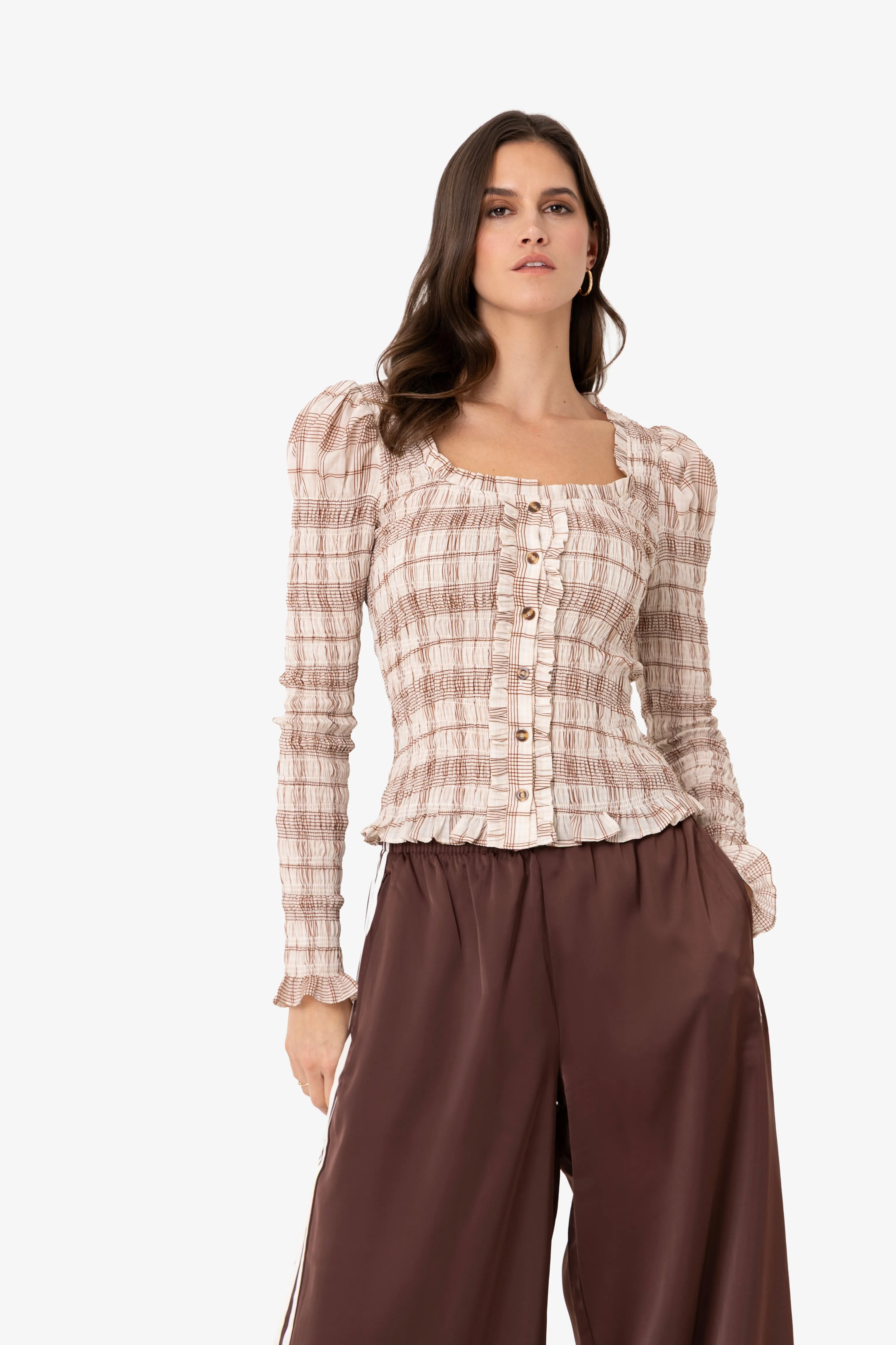 Maisie Smocked Cotton Blouse in Windowpane Check sold by AMYLYNN product image thumbnail 5