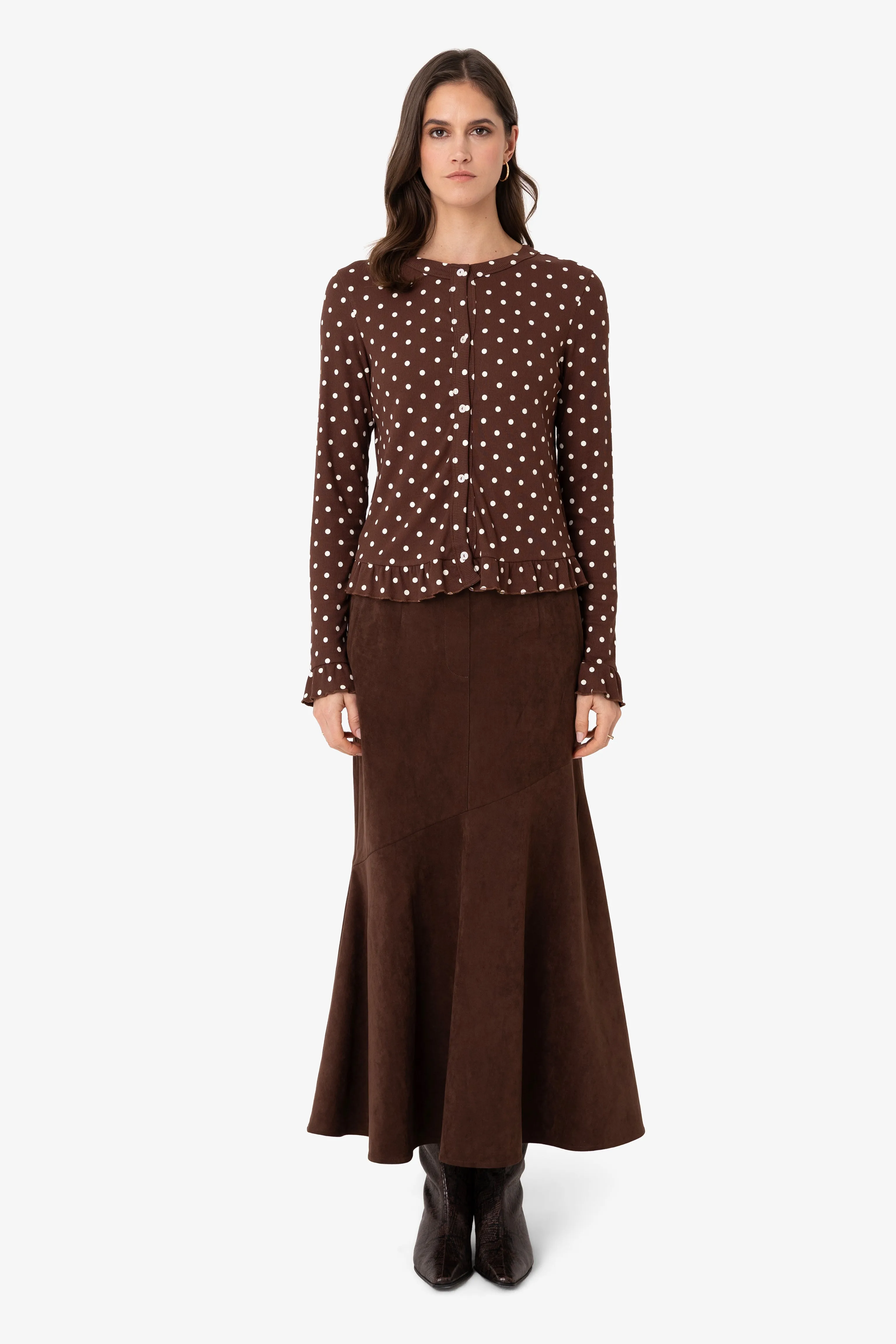 Edie Viscose Brown Polkadot Cardigan sold by AMYLYNN product image thumbnail 3