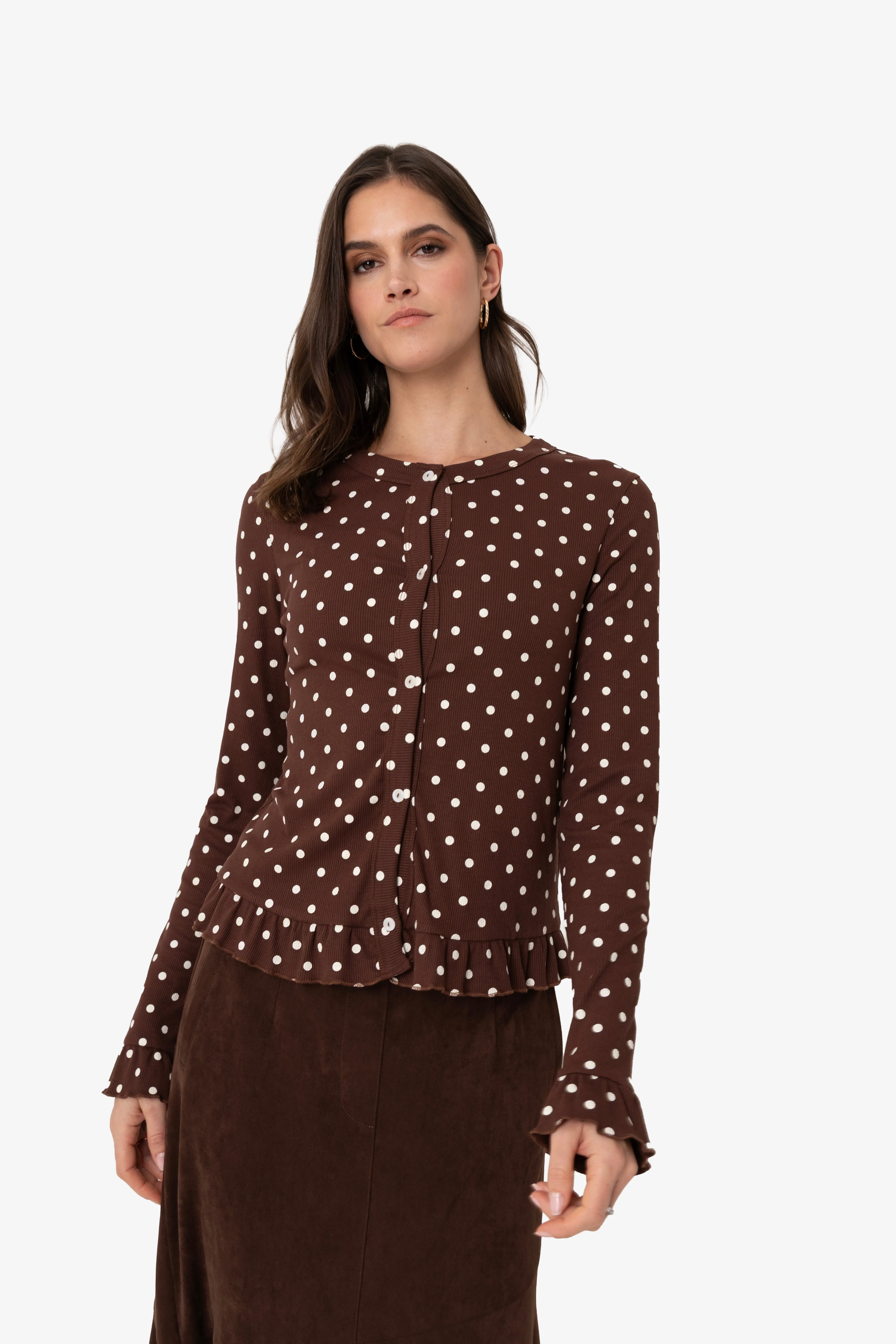 Edie Viscose Brown Polkadot Cardigan sold by AMYLYNN product image thumbnail 4