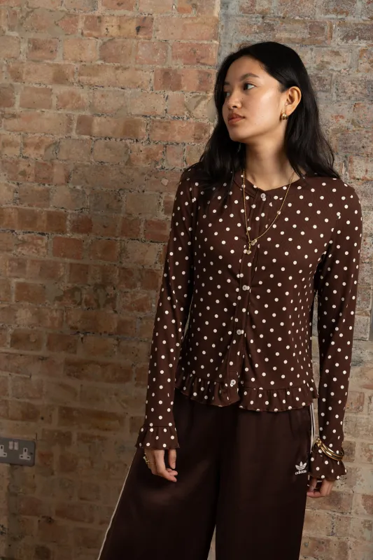 Edie Viscose Brown Polkadot Cardigan made by AMYLYNN