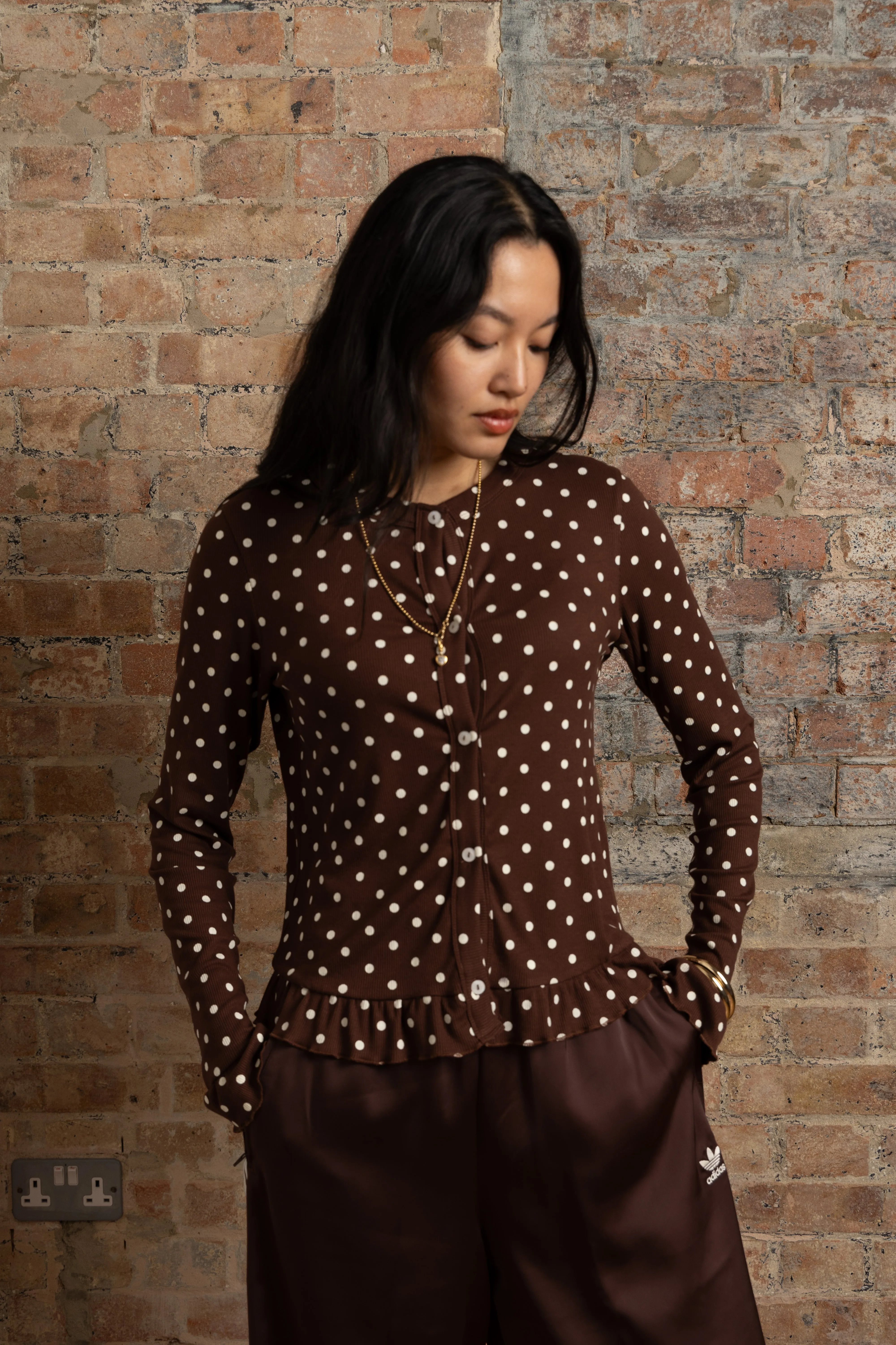 Edie Viscose Brown Polkadot Cardigan sold by AMYLYNN product image thumbnail 2