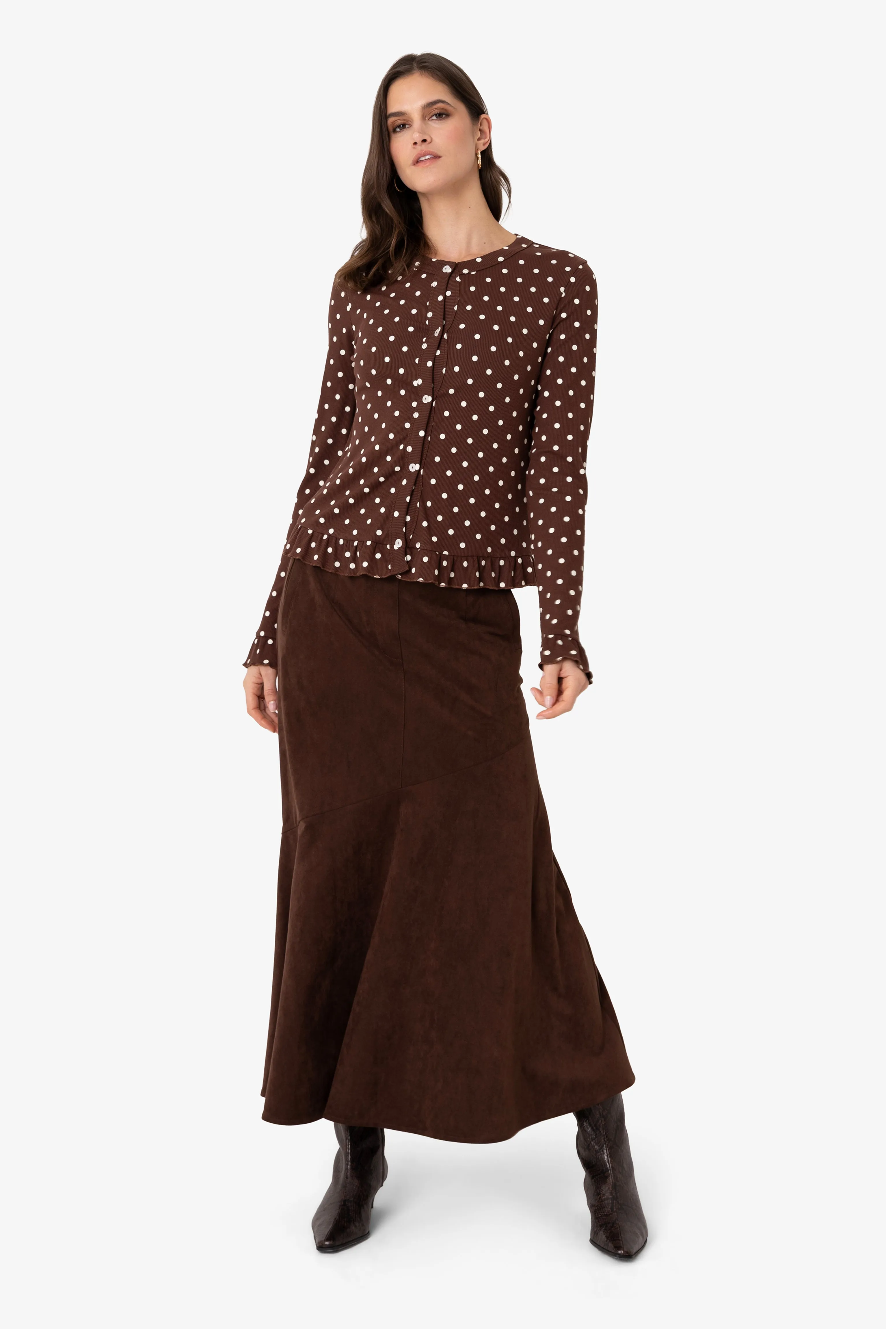 Edie Viscose Brown Polkadot Cardigan sold by AMYLYNN product image thumbnail 5