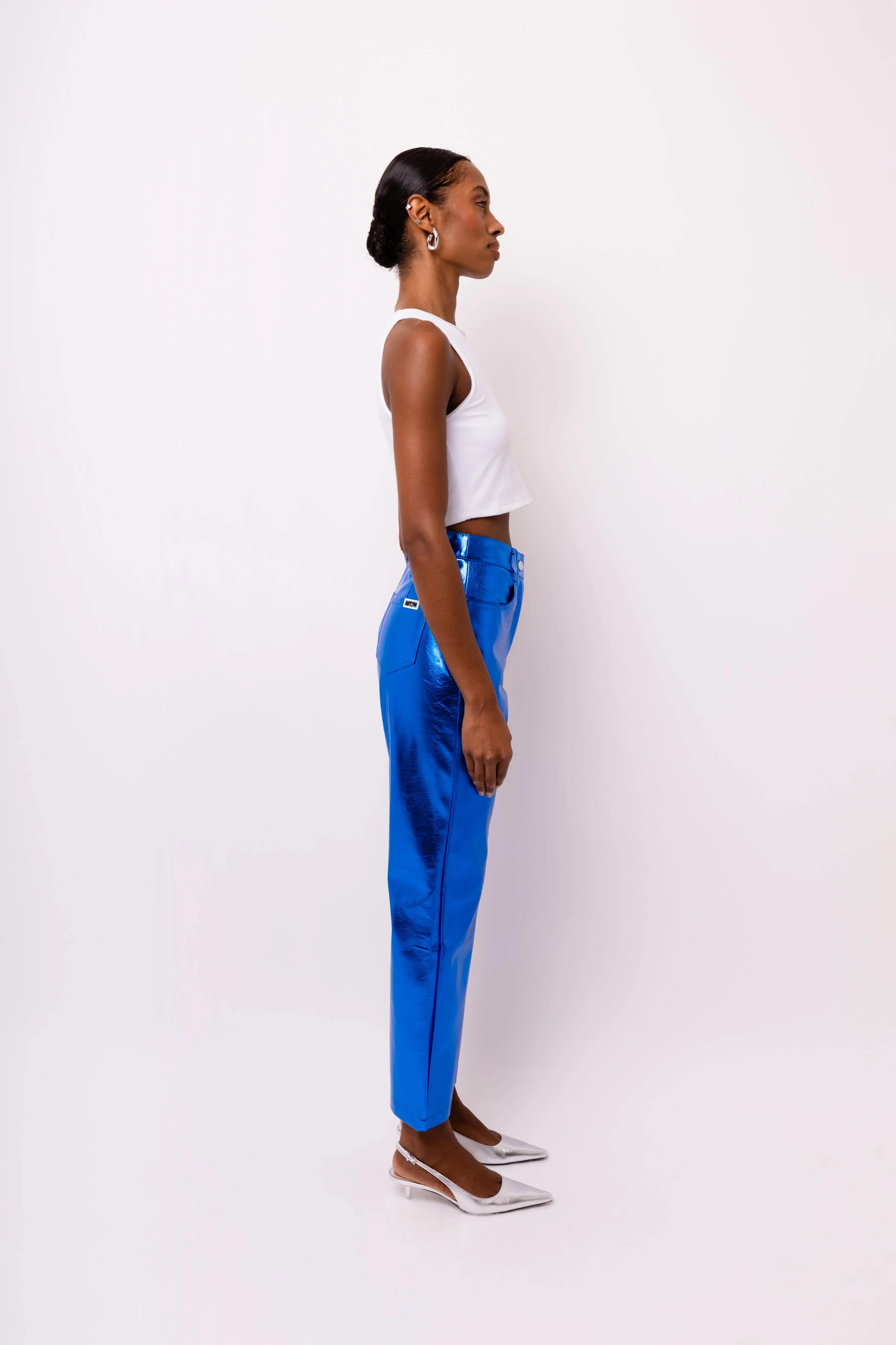 Lupe Cobalt Blue Leather Metallic Trousers sold by AMYLYNN product image thumbnail 4