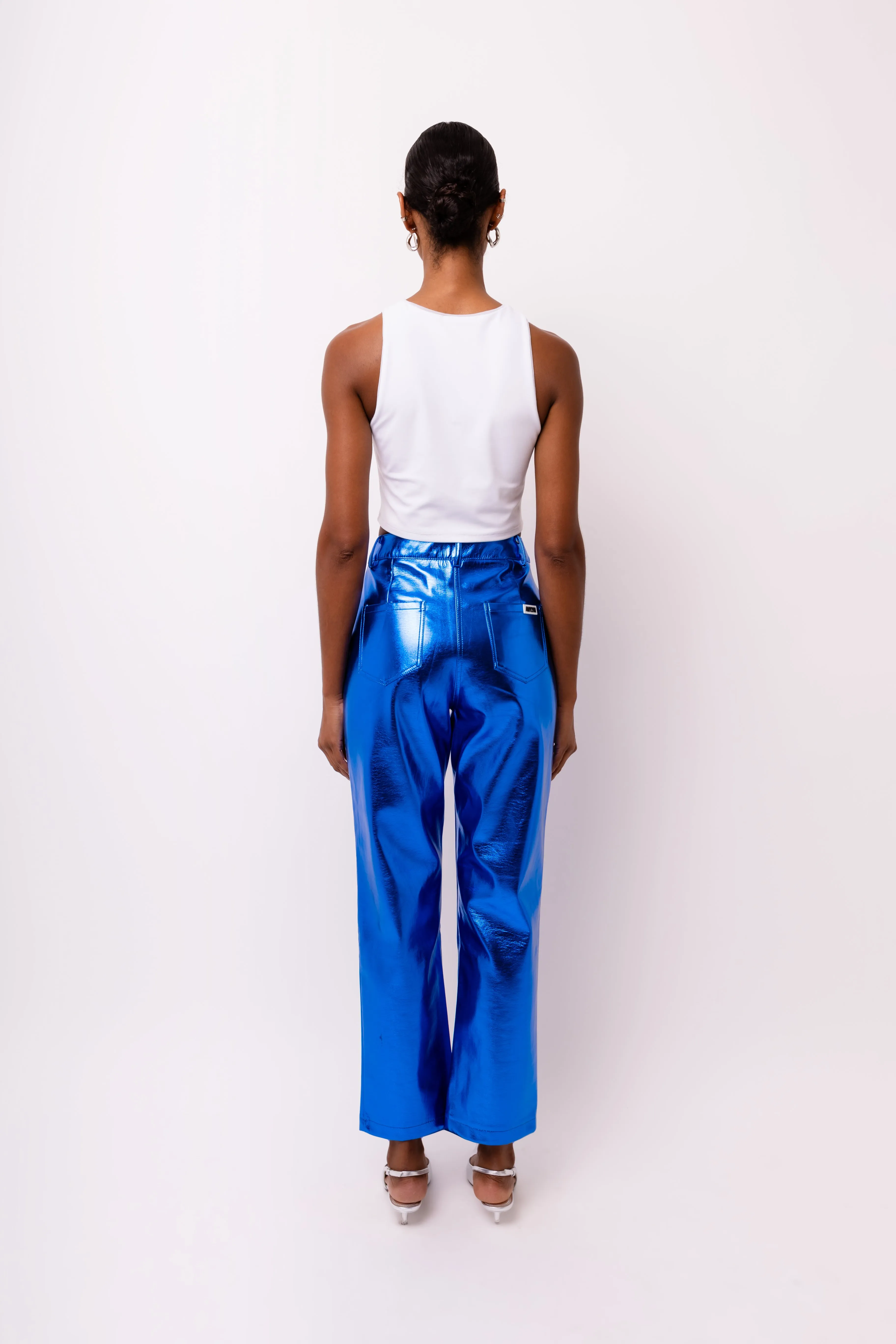 Lupe Cobalt Blue Leather Metallic Trousers sold by AMYLYNN product image thumbnail 5