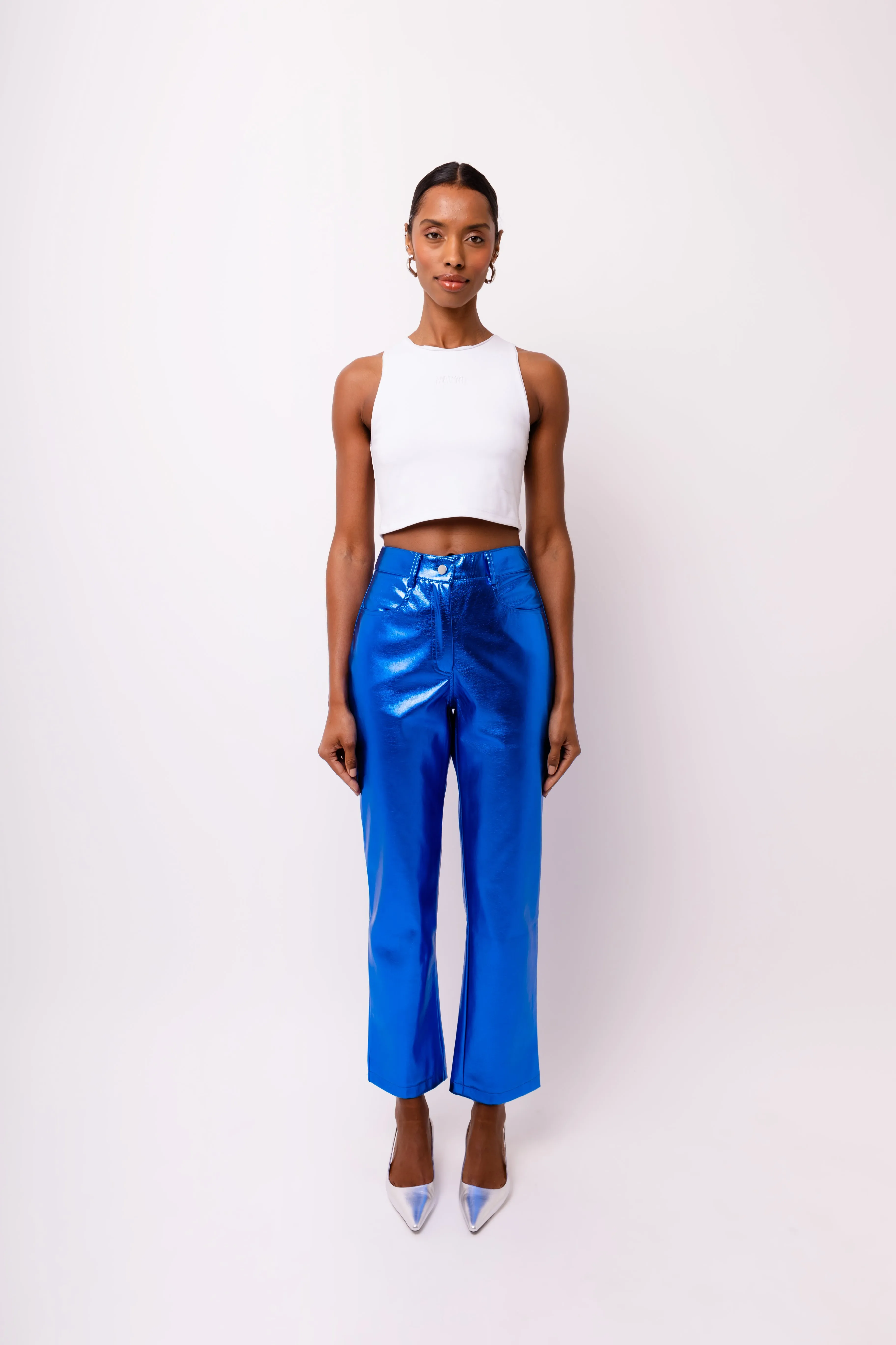 Lupe Cobalt Blue Leather Metallic Trousers sold by AMYLYNN product image thumbnail 2