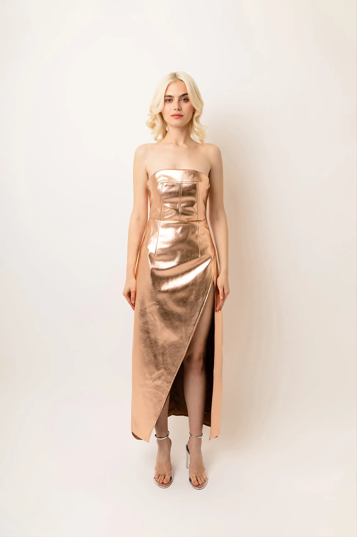 Gizelle Rose Gold Metallic Strapless Maxi Dress sold by AMYLYNN product image thumbnail 2