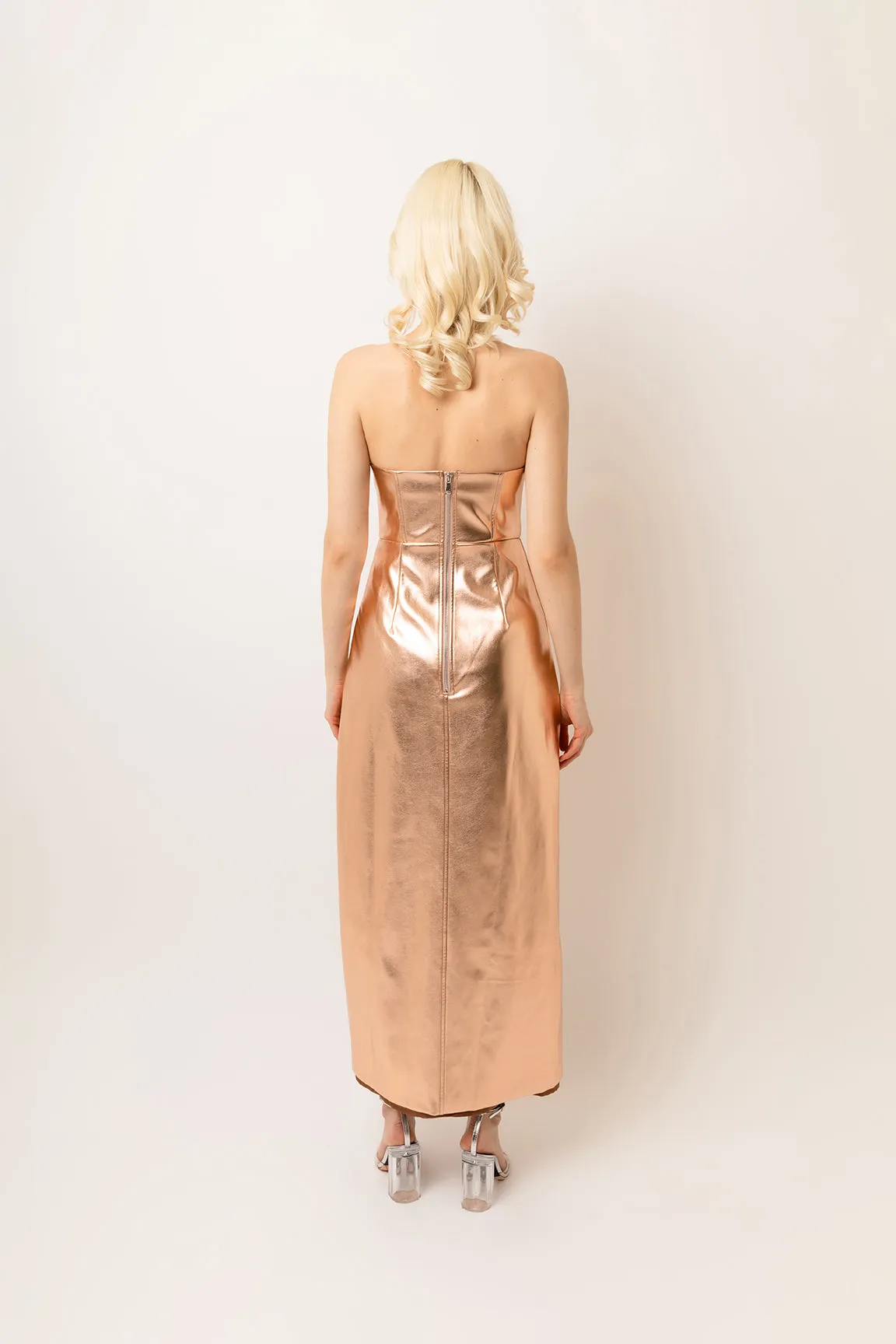Gizelle Rose Gold Metallic Strapless Maxi Dress sold by AMYLYNN product image thumbnail 5