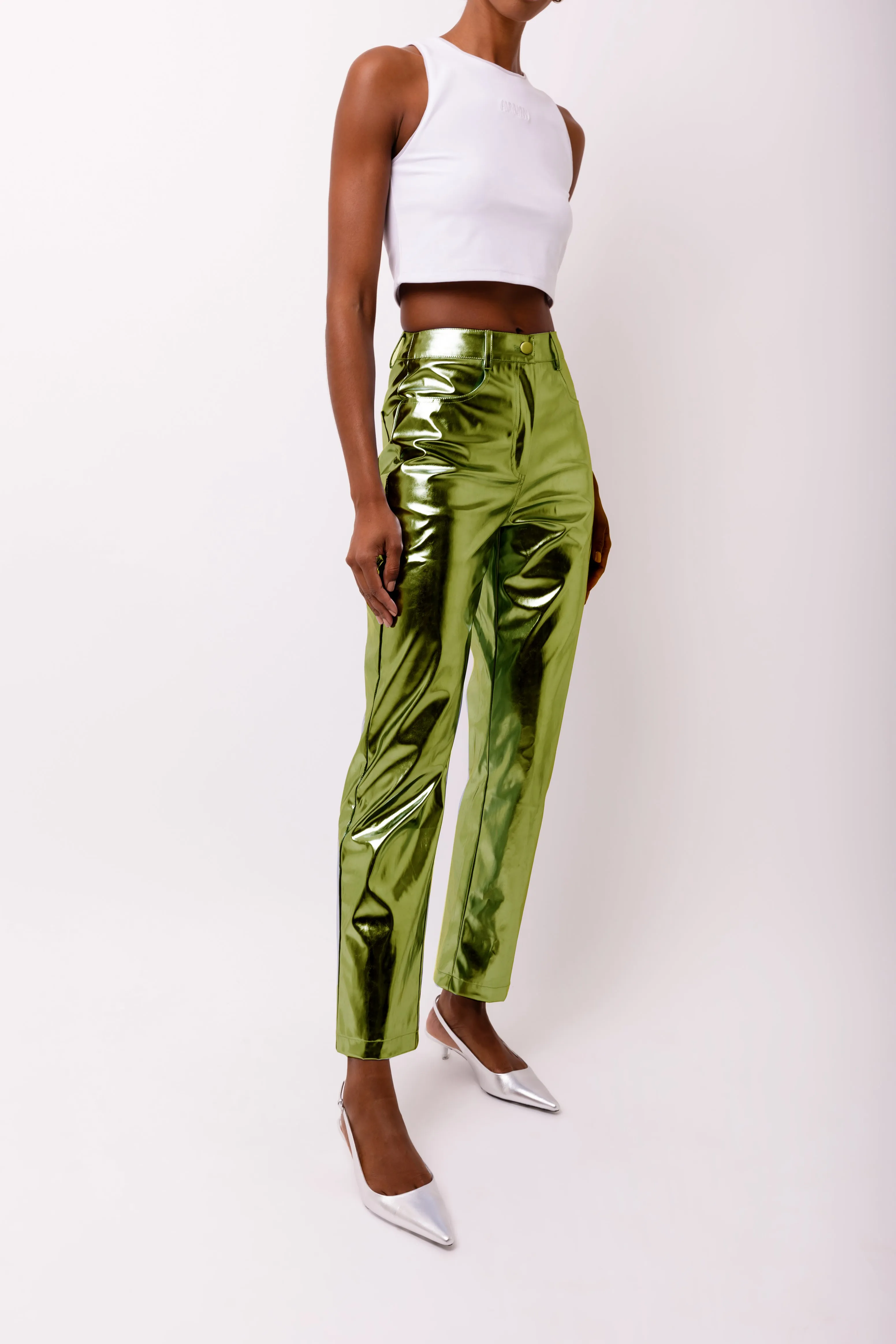 Lupe Khaki Metallic Trousers sold by AMYLYNN product image thumbnail 2