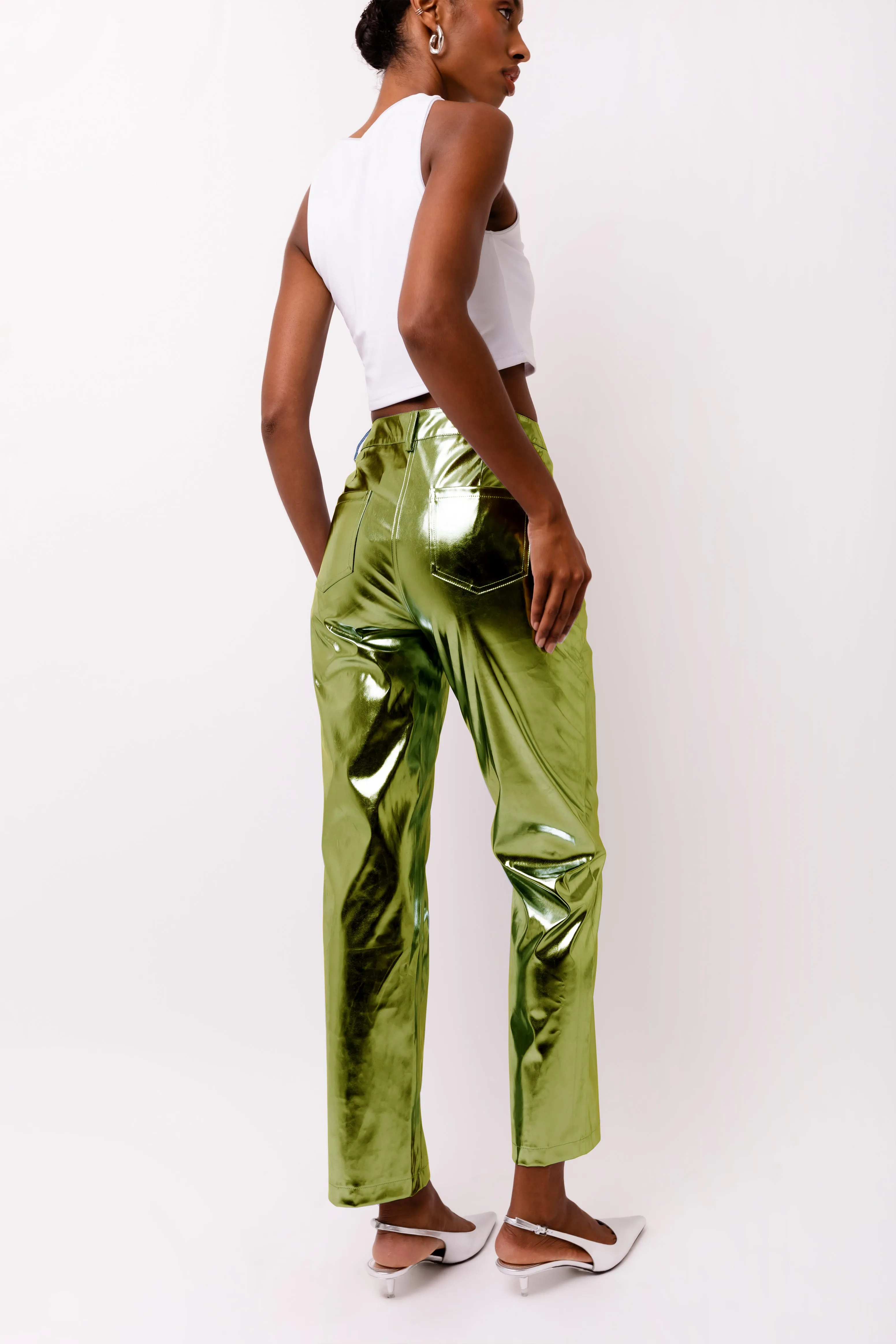Lupe Khaki Metallic Trousers sold by AMYLYNN product image thumbnail 3