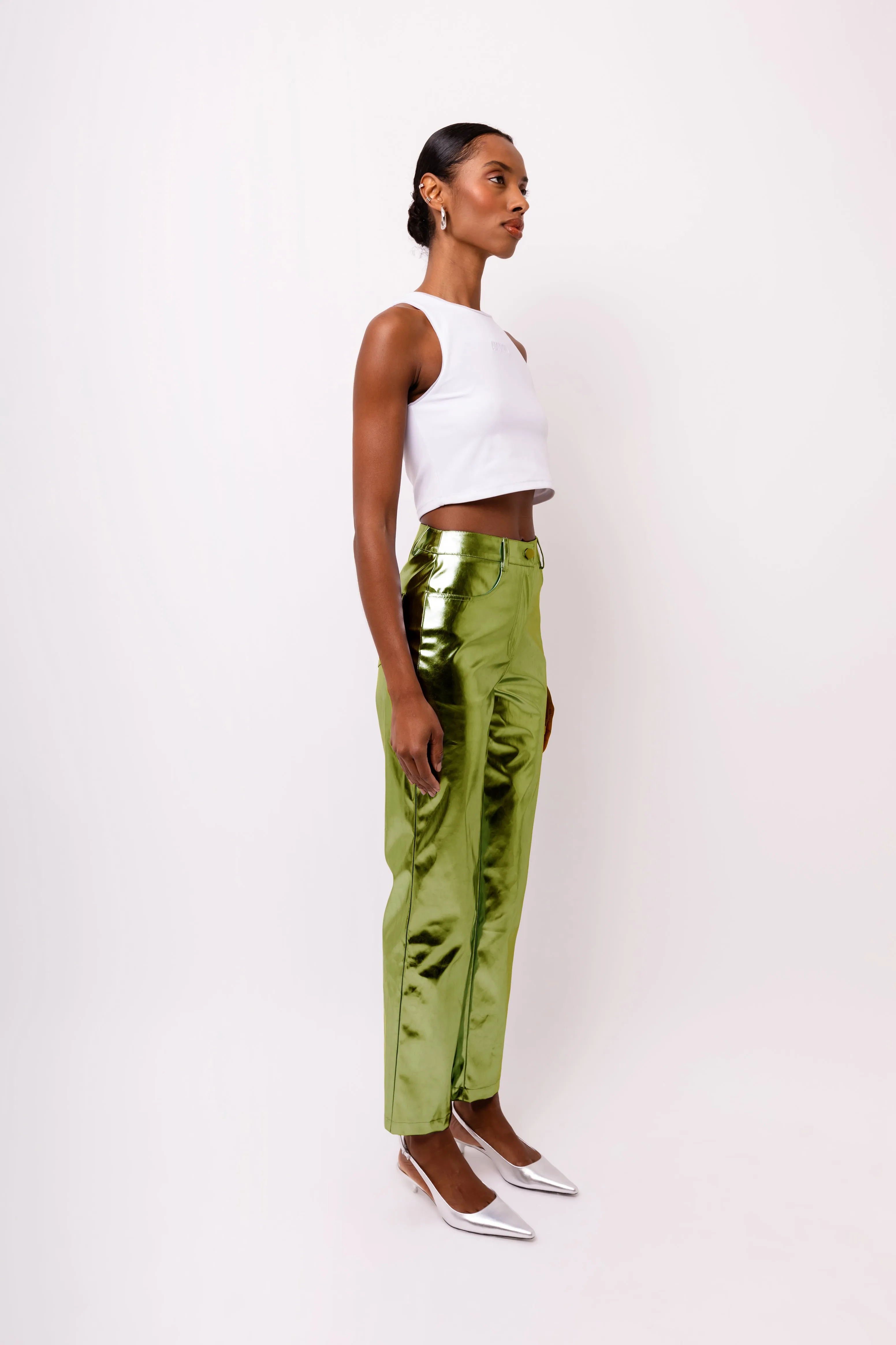 Lupe Khaki Metallic Trousers sold by AMYLYNN product image thumbnail 5