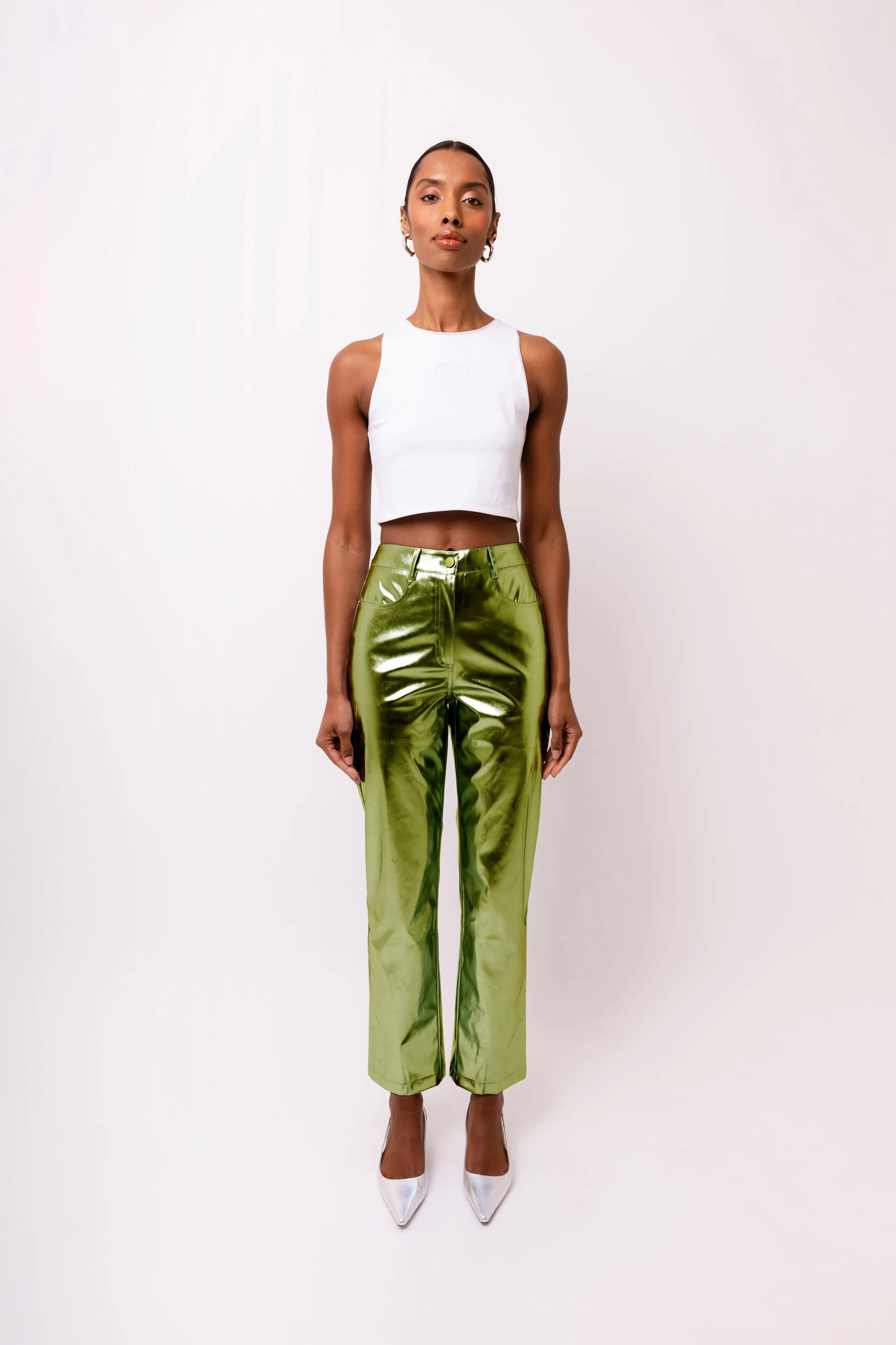 Lupe Khaki Metallic Trousers sold by AMYLYNN product image thumbnail 4