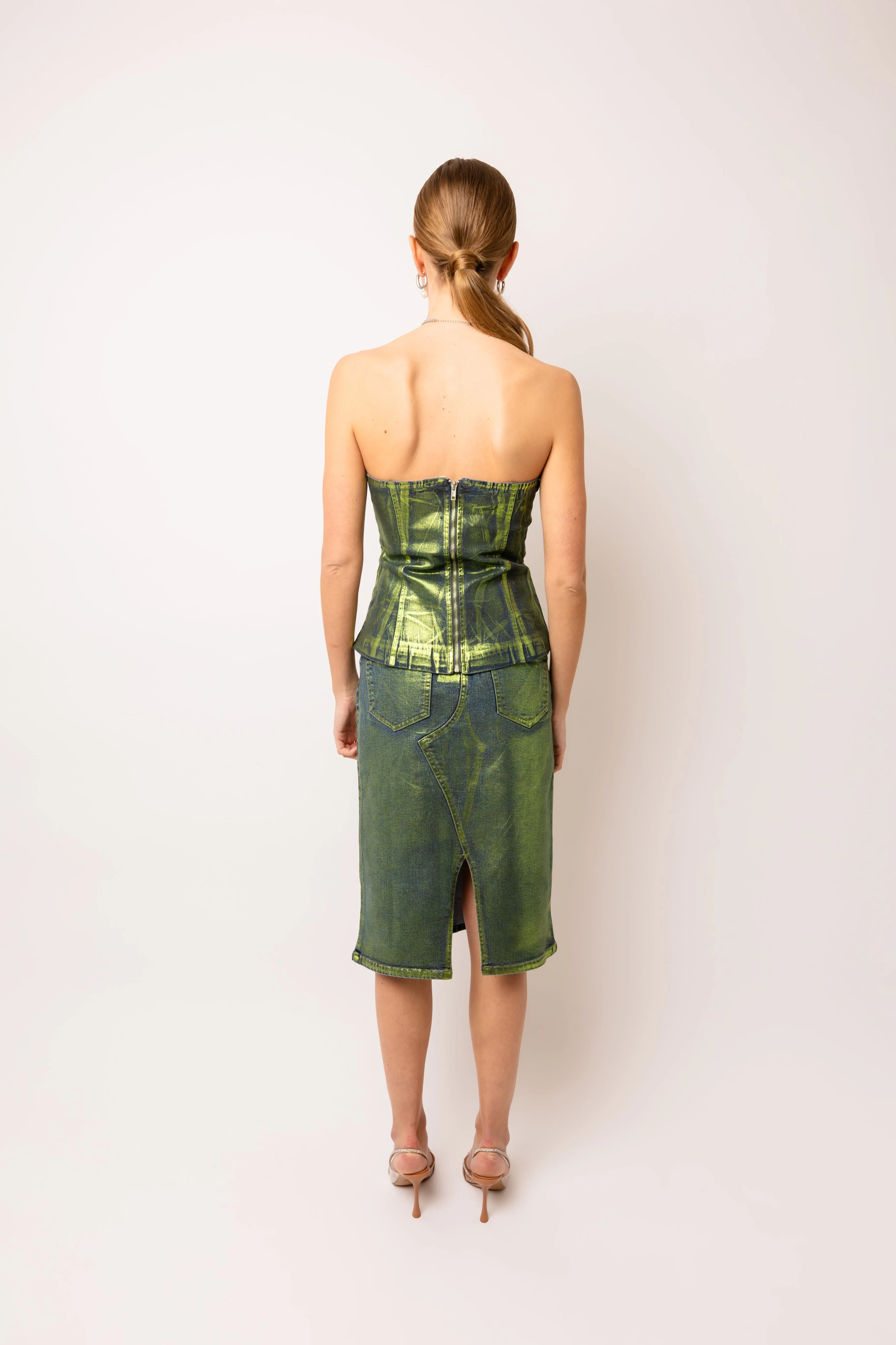 Johanna Rich Cotton Green Denim Foil Coated Top sold by AMYLYNN product image thumbnail 5