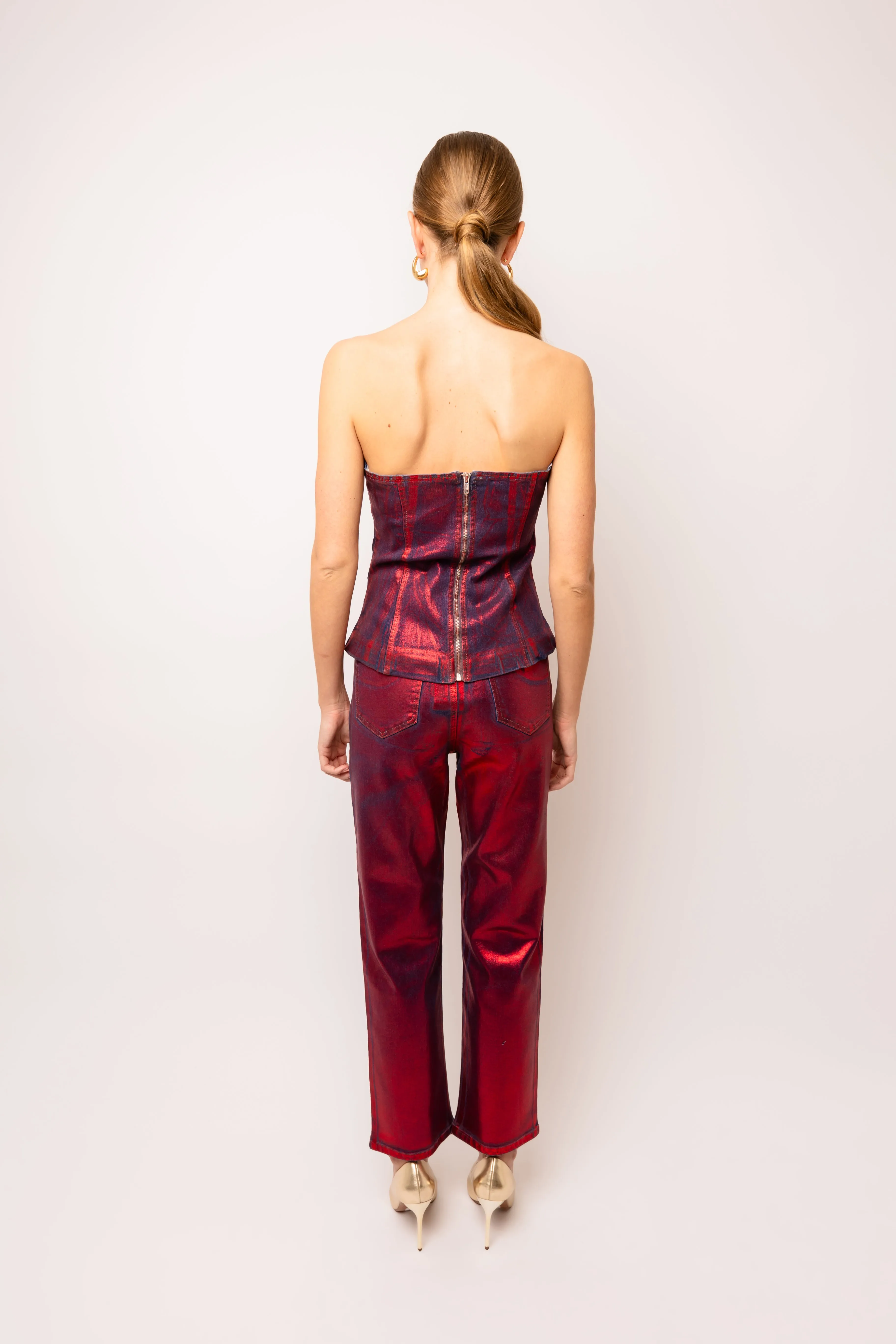 Johanna Rich Cotton Red Denim Foil Coated Top sold by AMYLYNN product image thumbnail 5