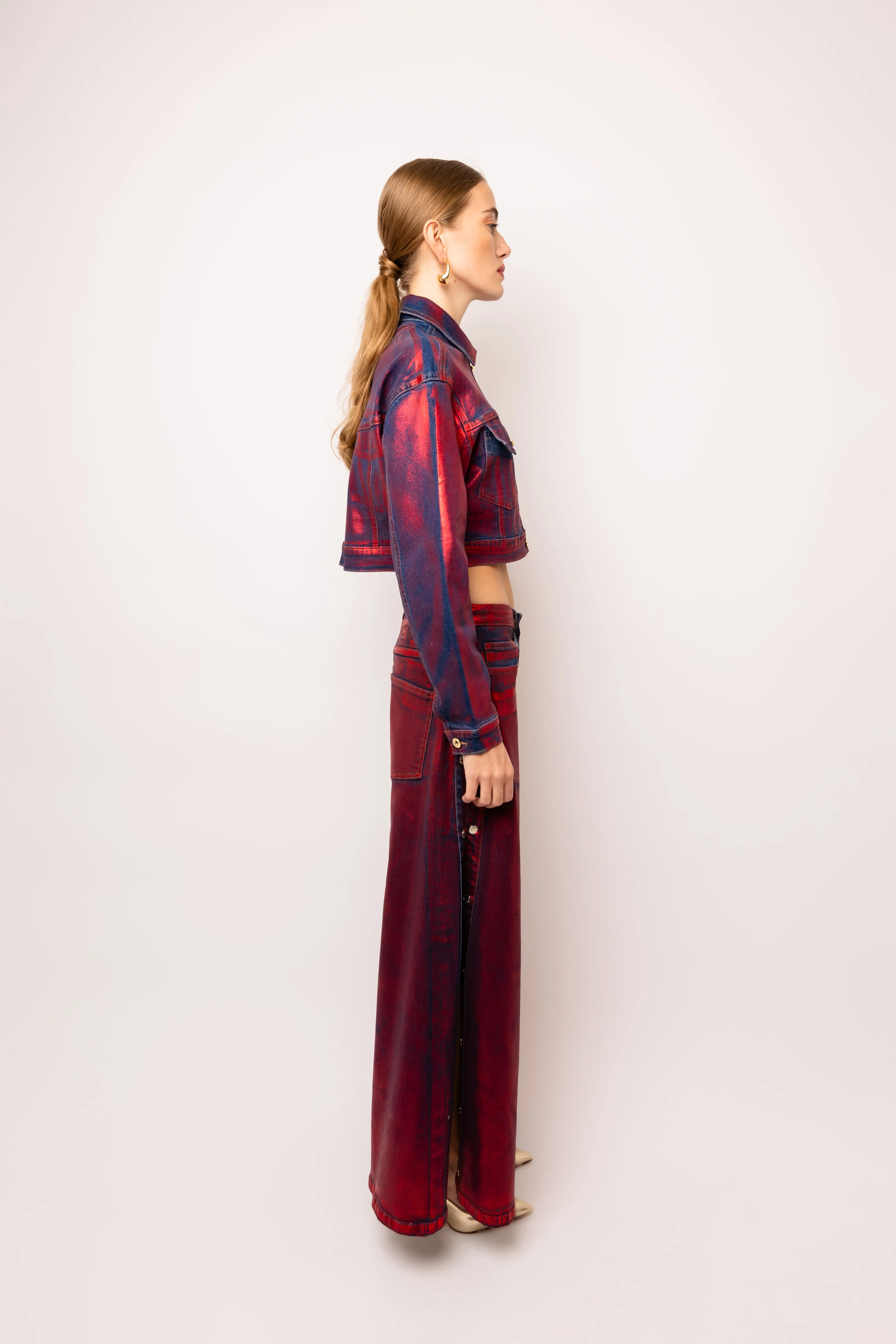 Halle Red Foil Coated Denim Jacket sold by AMYLYNN product image thumbnail 4