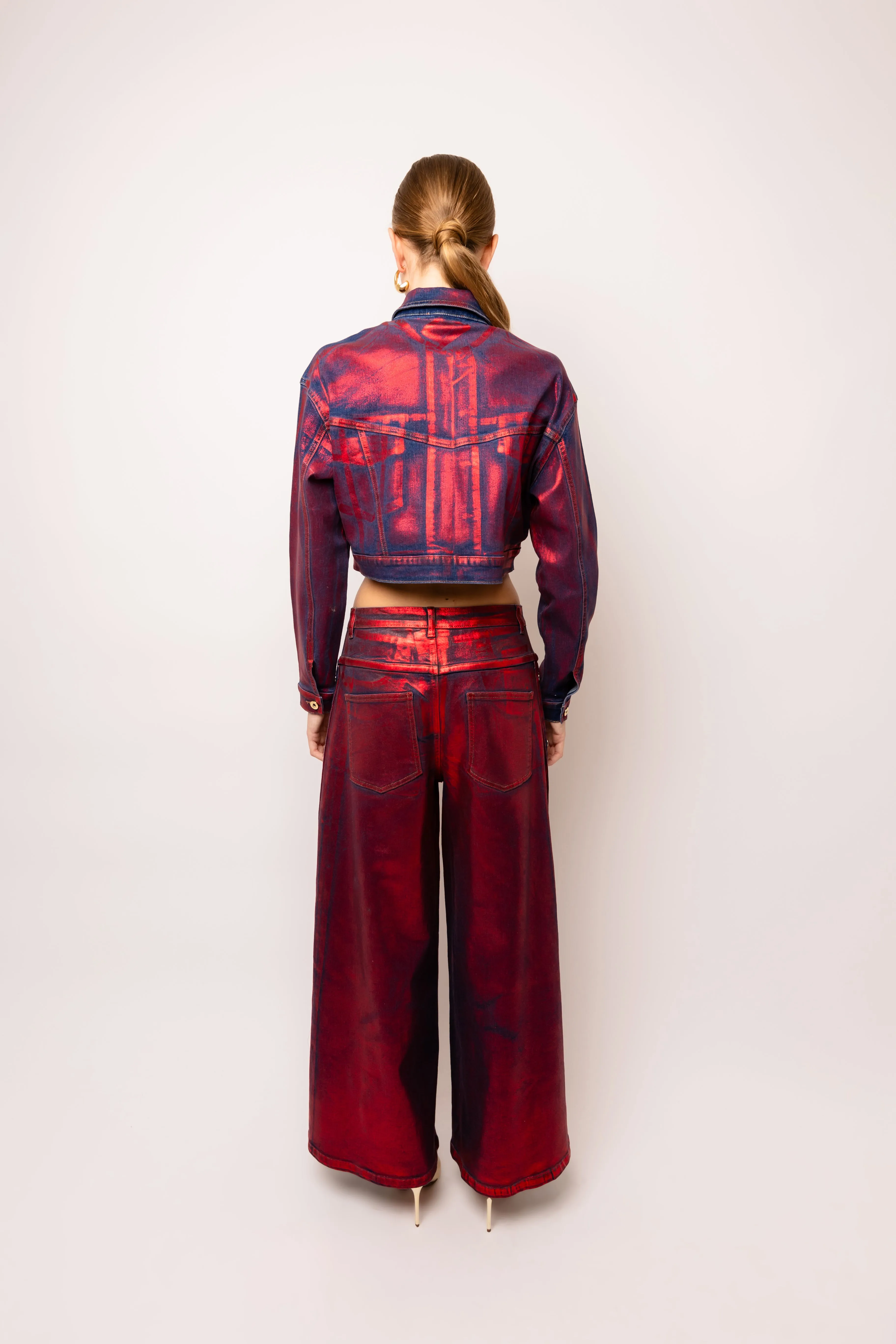 Halle Red Foil Coated Denim Jacket sold by AMYLYNN product image thumbnail 5