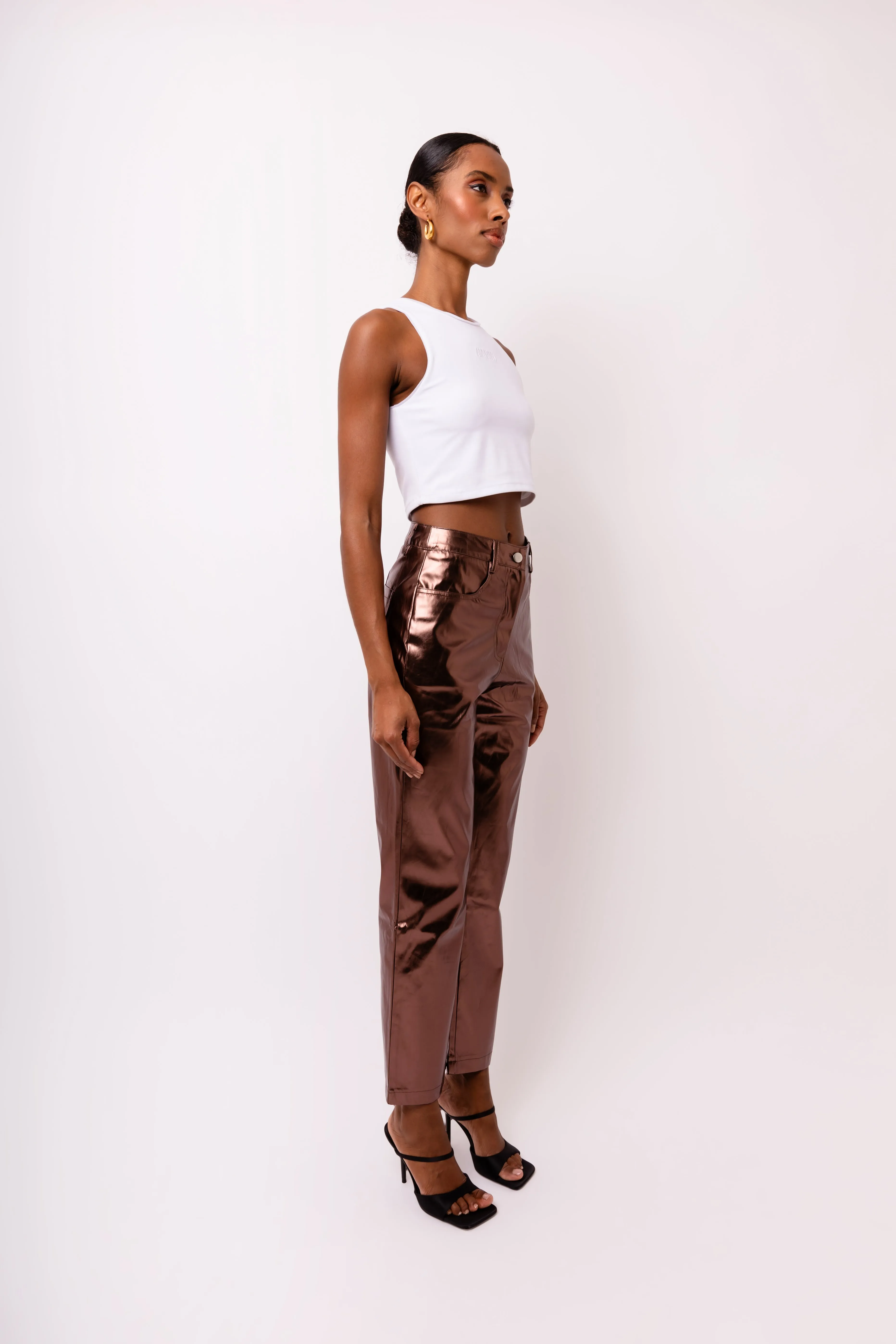 Lupe Mocha Metallic Trousers sold by AMYLYNN product image thumbnail 5