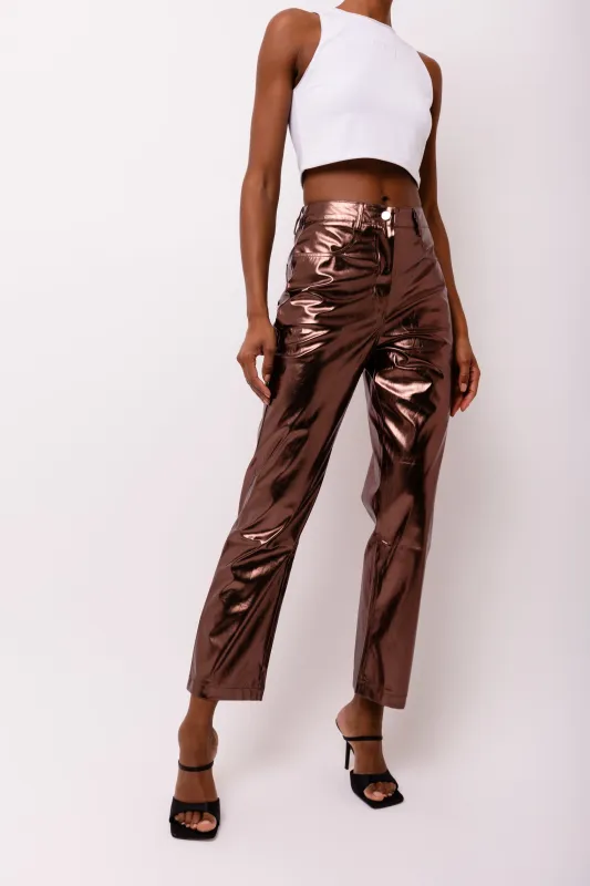 Lupe Mocha Metallic Trousers made by AMYLYNN