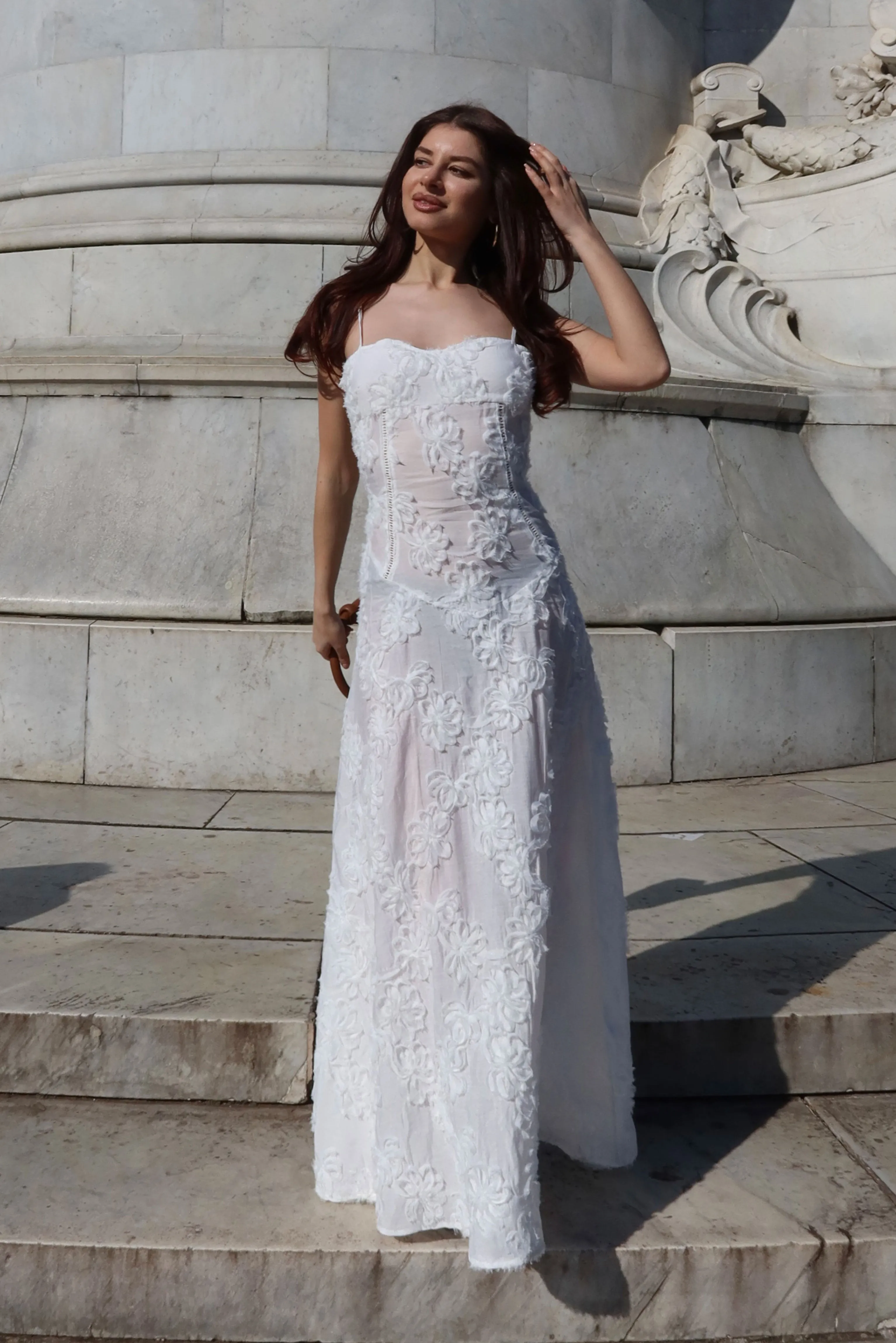 Sofia White Semi Sheer Maxi Dress sold by AMYLYNN