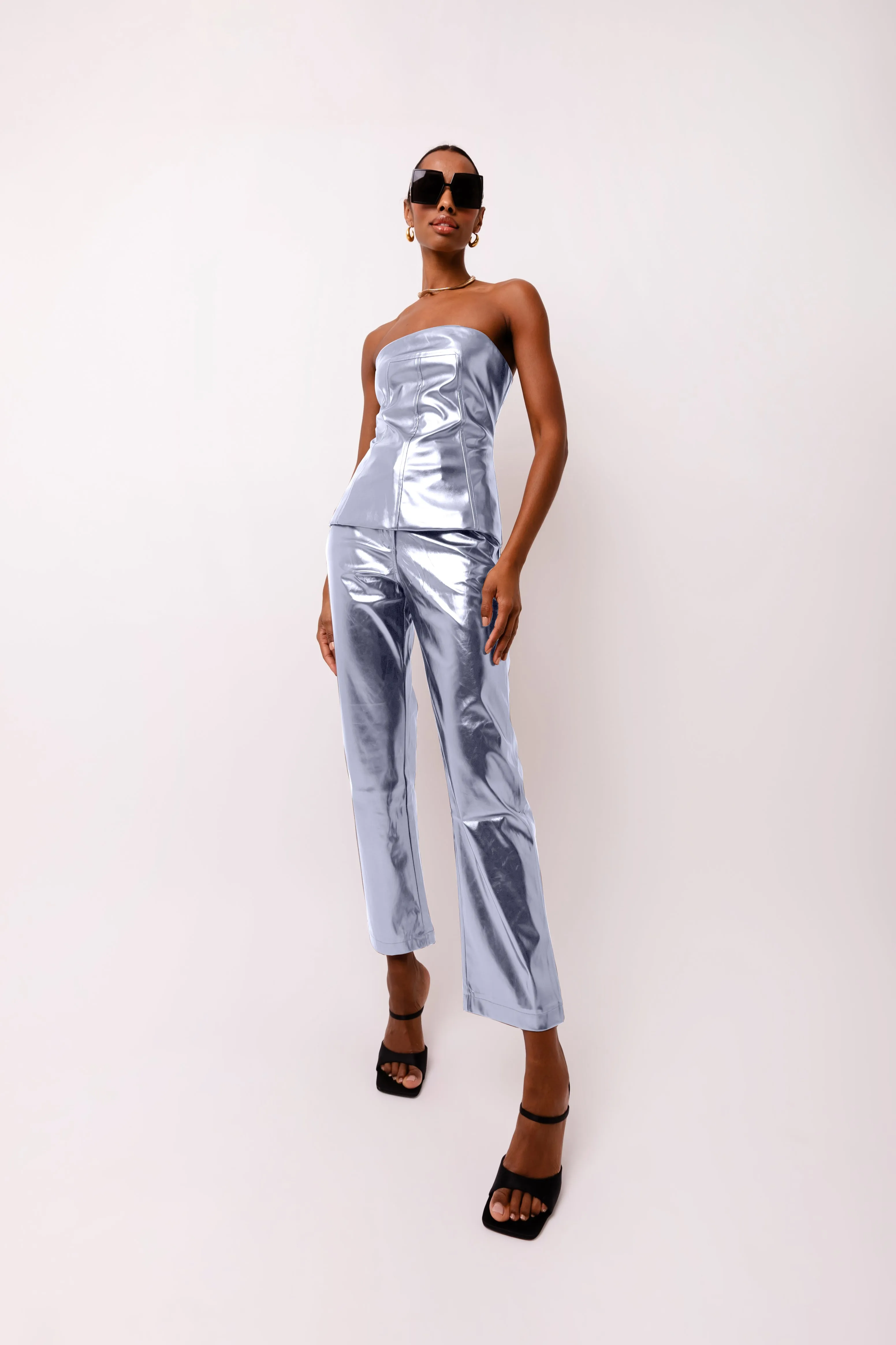 Lupe Arctic Blue Metallic Trousers sold by AMYLYNN product image thumbnail 5