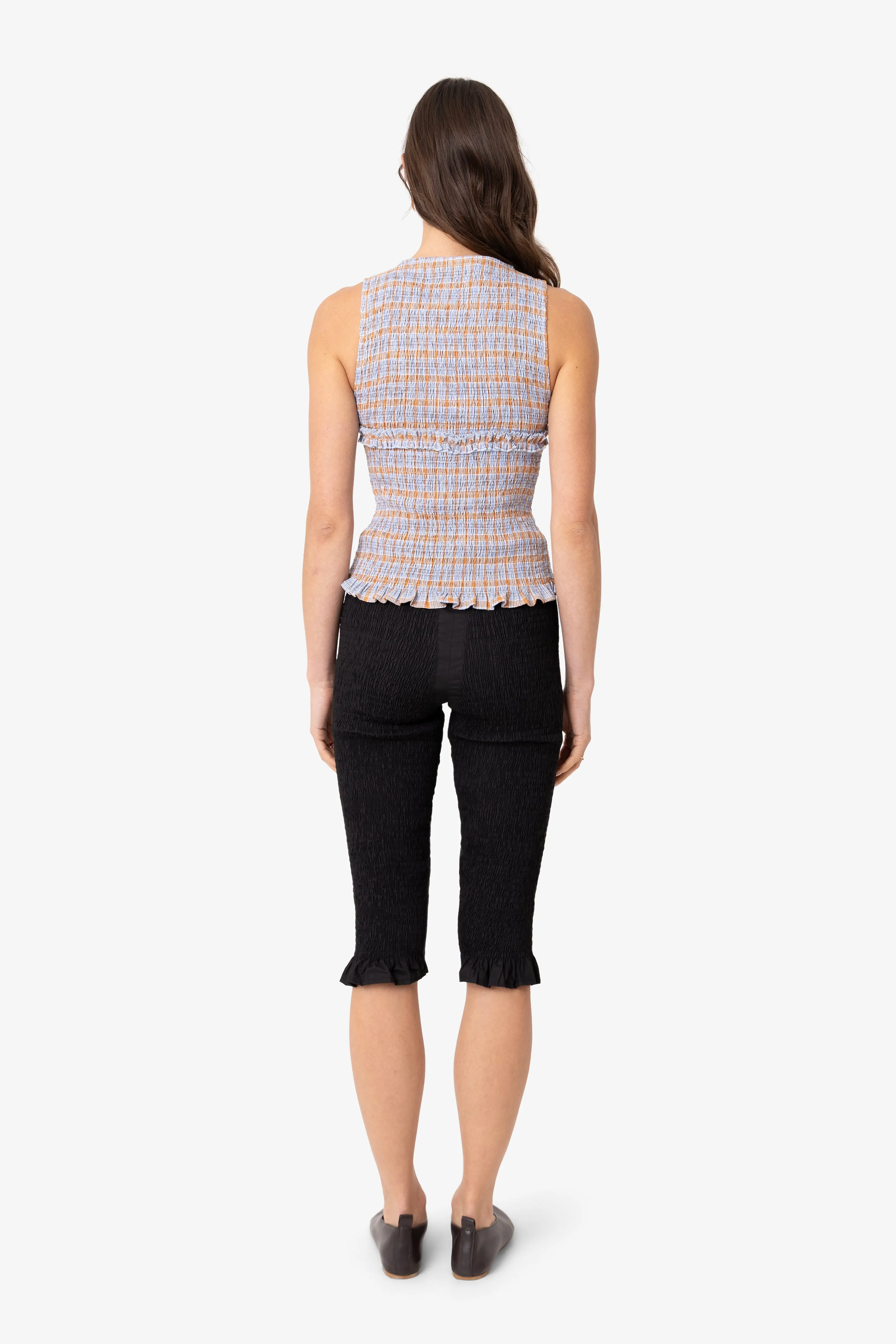 Mona Smocked Top in Blue and Orange Check sold by AMYLYNN product image thumbnail 2