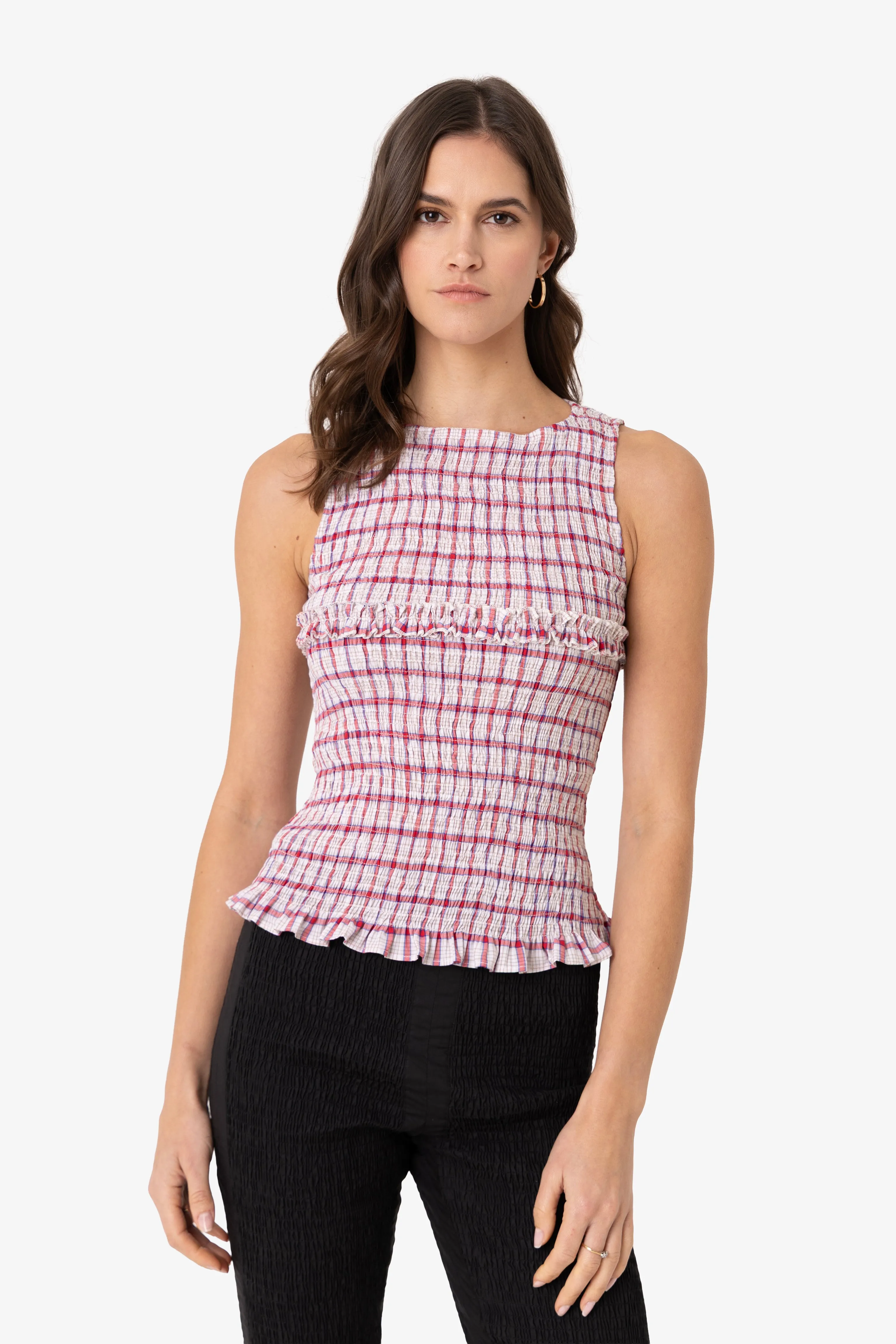 Mona Smocked Top In Red & White Windowpane Check sold by AMYLYNN product image thumbnail 4