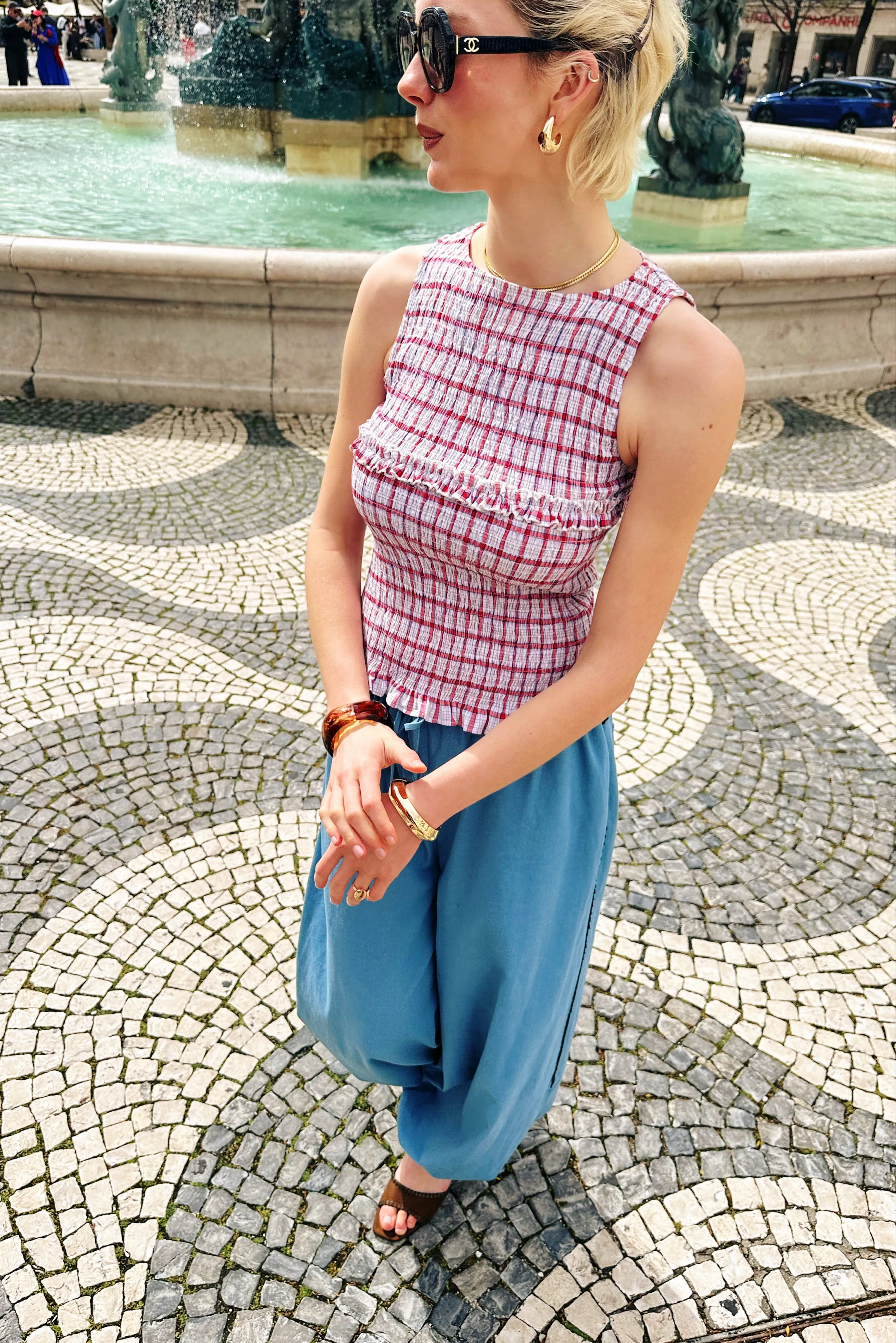 Mona Smocked Top In Red & White Windowpane Check sold by AMYLYNN product image thumbnail 3