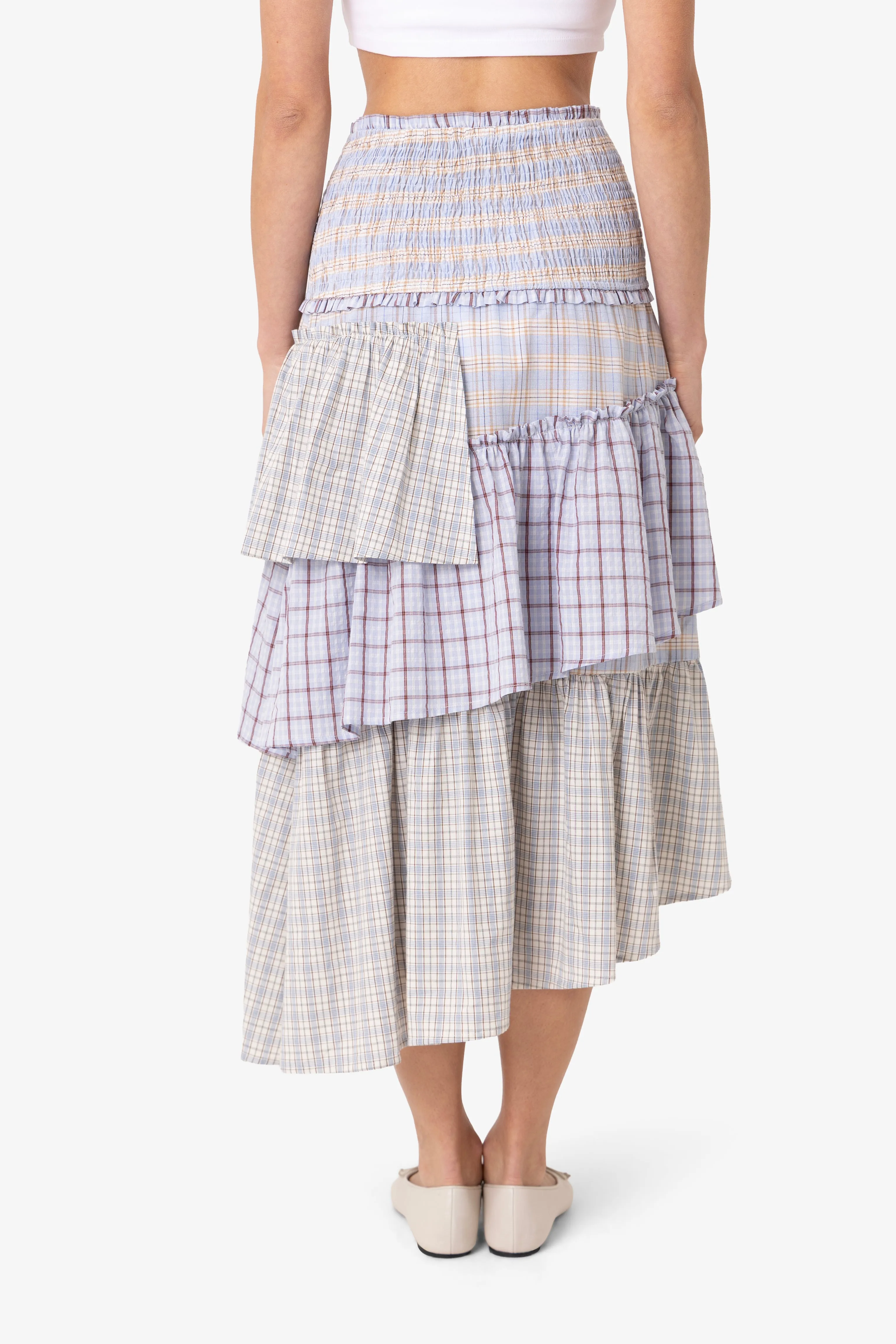 Thea Multi Check Cotton Smocked Tiered Skirt sold by AMYLYNN product image thumbnail 4
