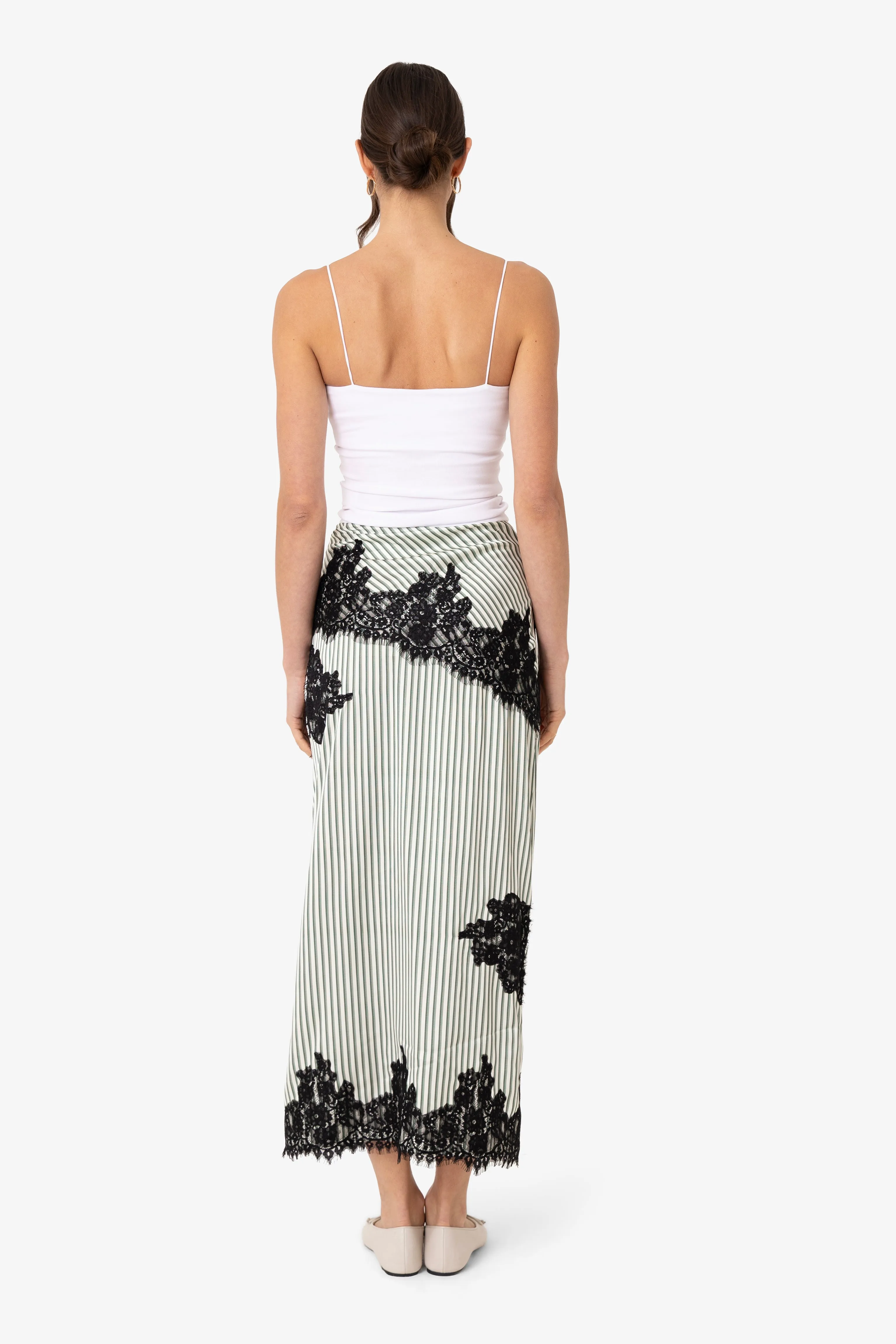 Verona Green Stripe Satin Lace Midi Skirt sold by AMYLYNN product image thumbnail 3