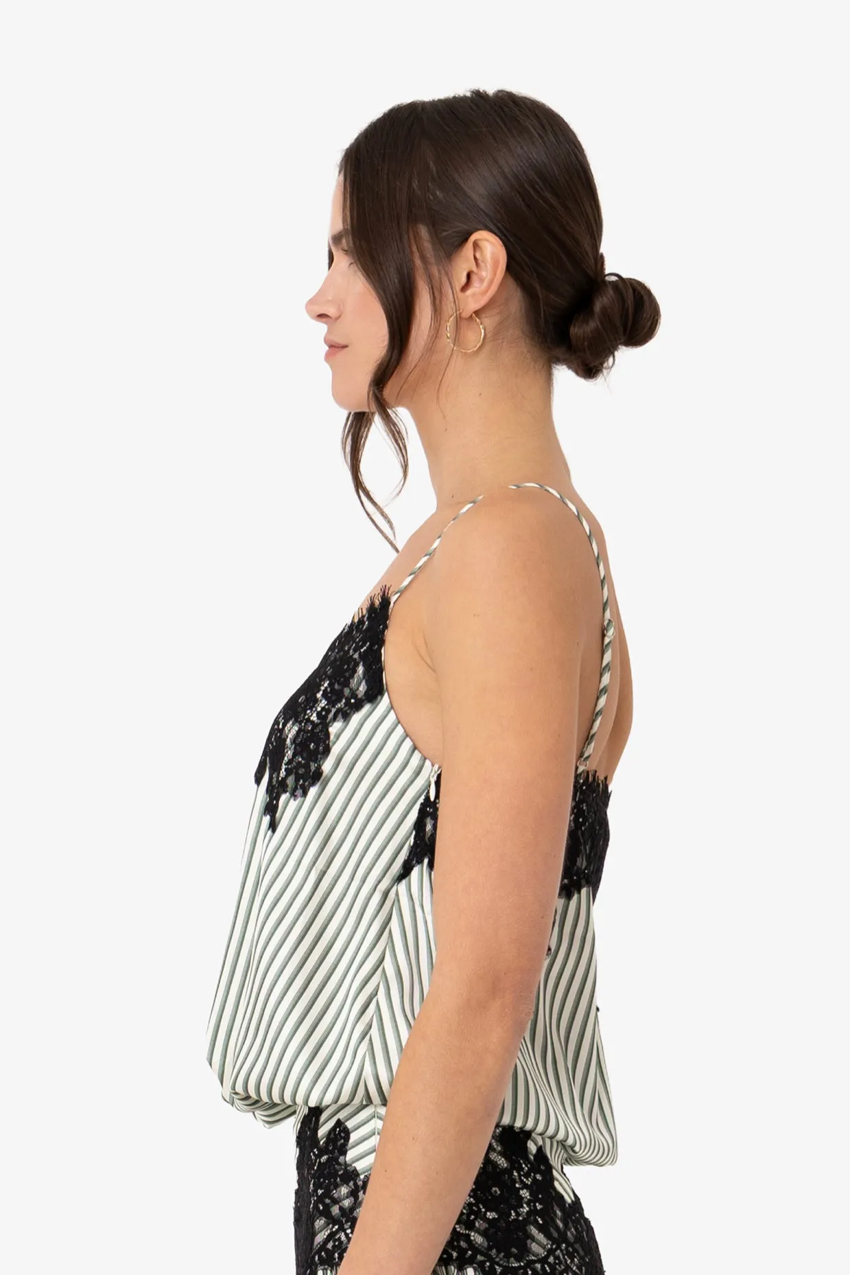 Sienna Green Stripe Satin Lace Top sold by AMYLYNN product image thumbnail 5