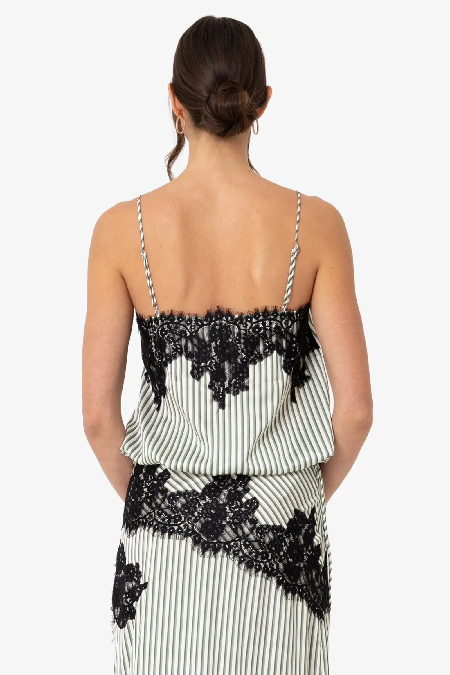 Sienna Green Stripe Satin Lace Top sold by AMYLYNN product image thumbnail 3
