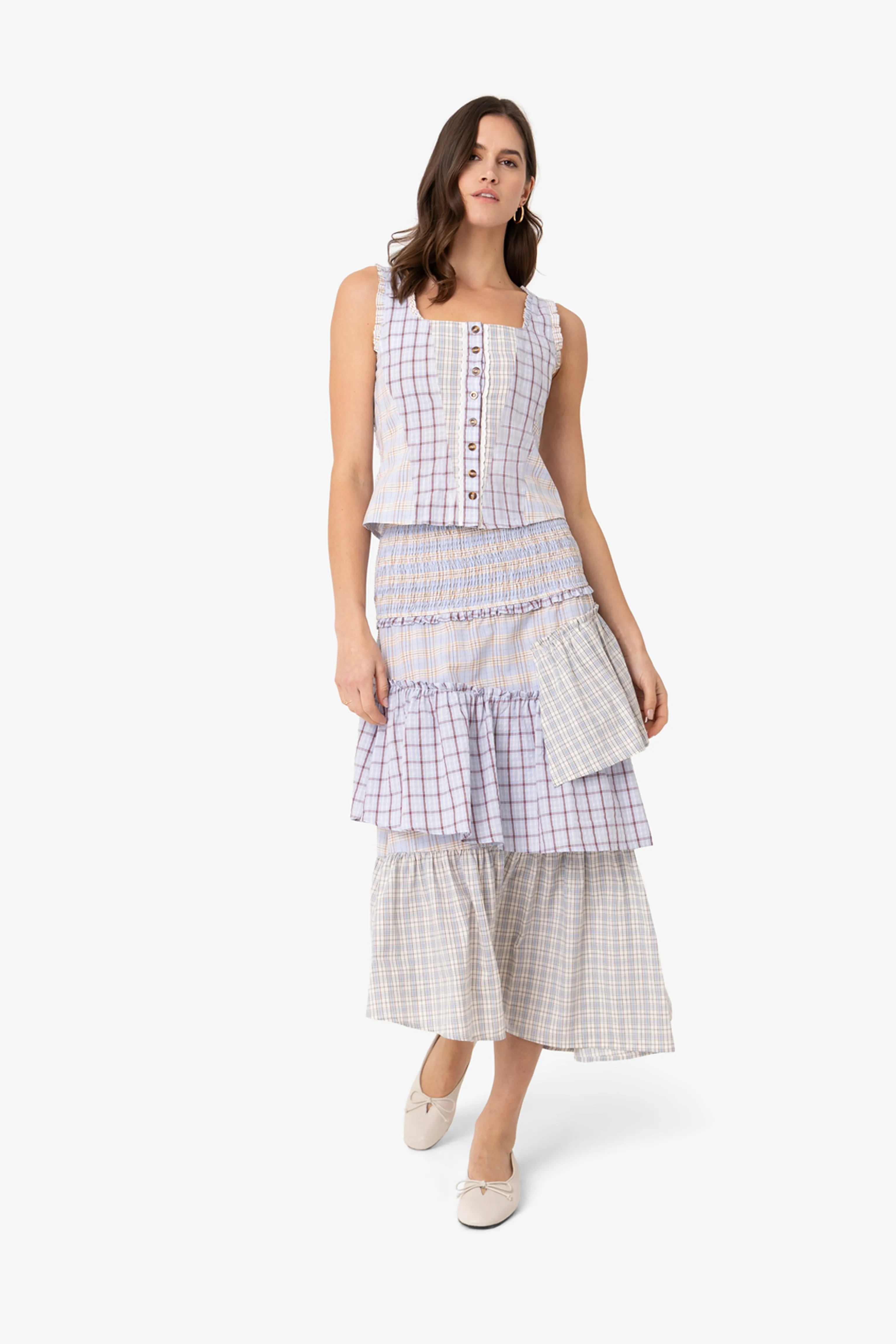 Brittany Multi Check Cotton Blend Frill Top sold by AMYLYNN product image thumbnail 2