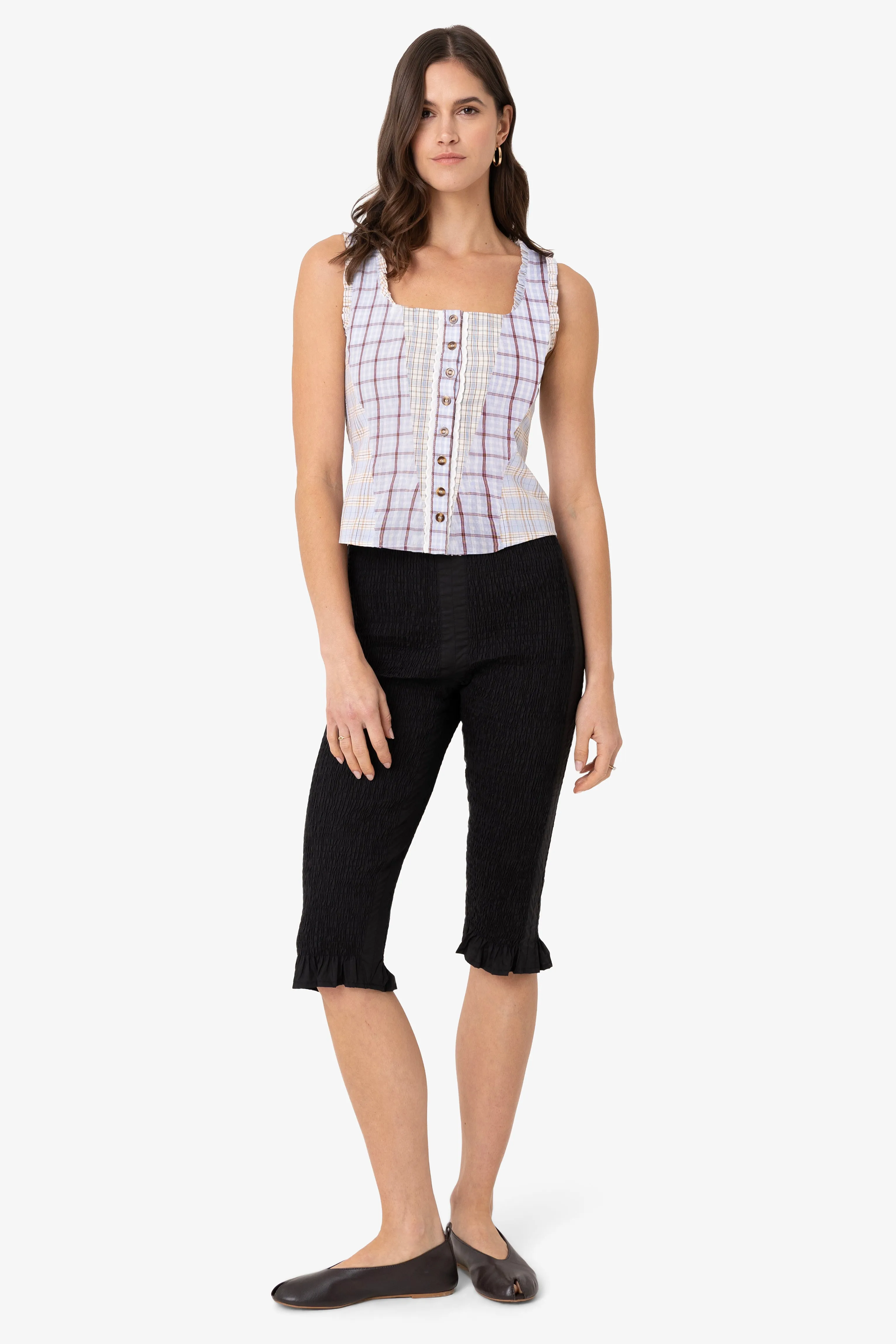 Brittany Multi Check Cotton Blend Frill Top sold by AMYLYNN product image thumbnail 3