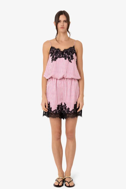 Palma Pink Satin Lace Playsuit made by AMYLYNN
