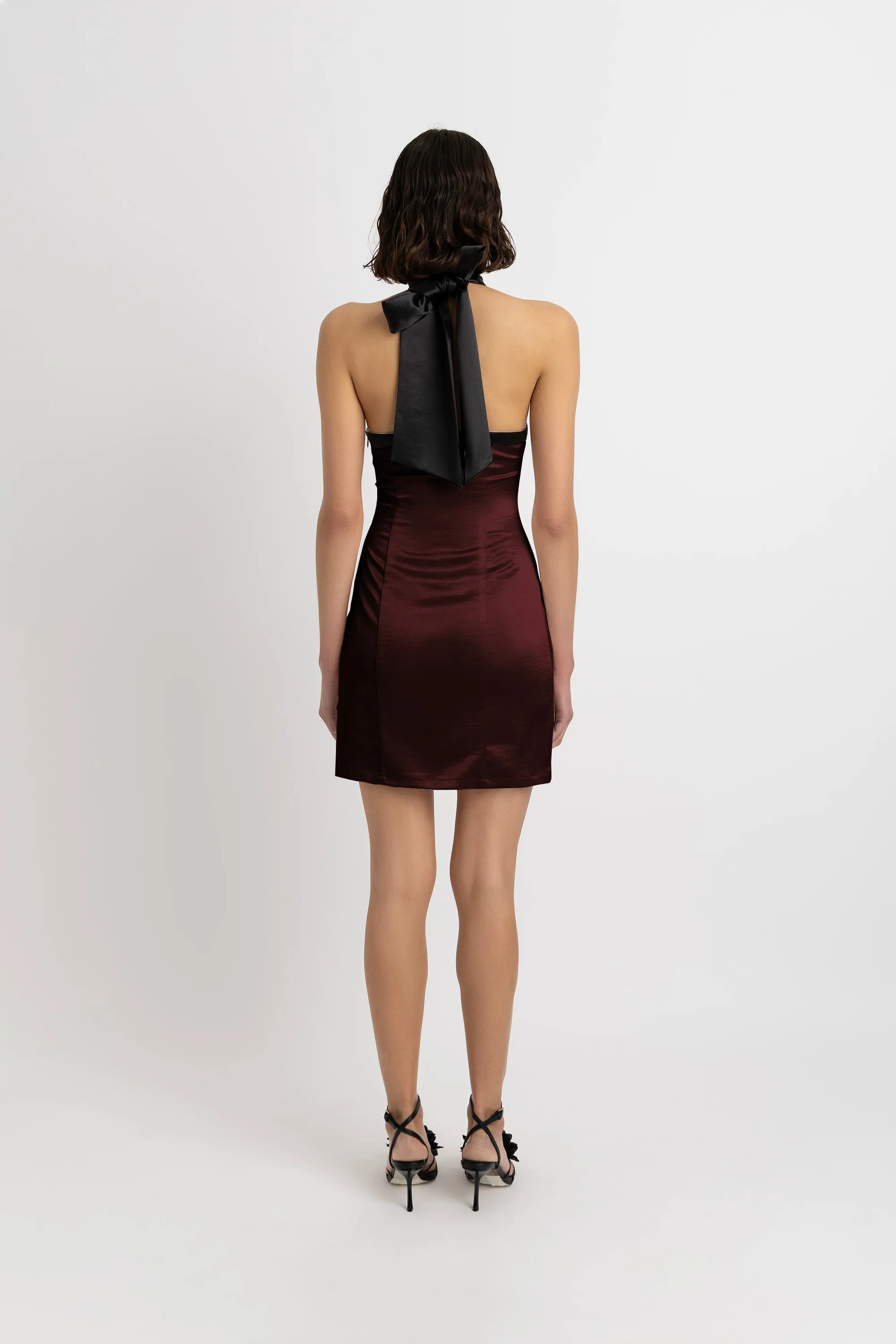 Rosella Satin Halterneck Mini Dress in Brown sold by AMYLYNN product image thumbnail 2