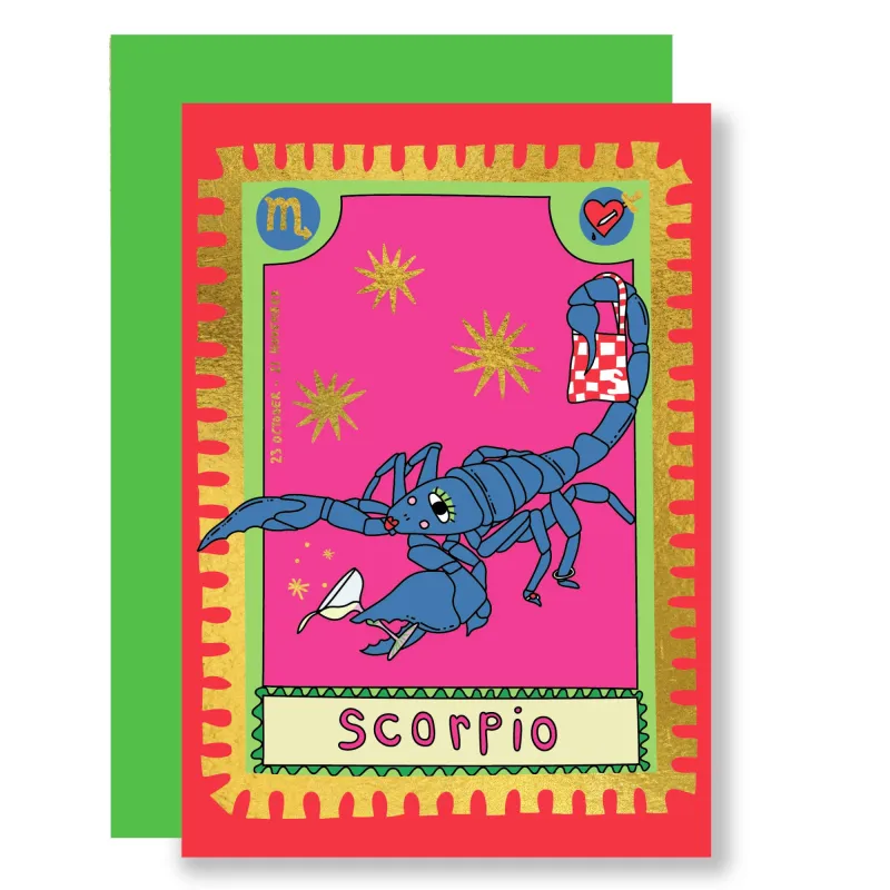 Zodiac- Scorpio - gold foil greeting card made by Masato Jones