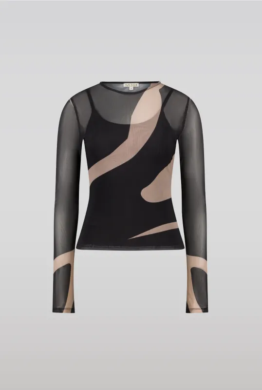 Black & Nude Mesh Top sold by Saemdi