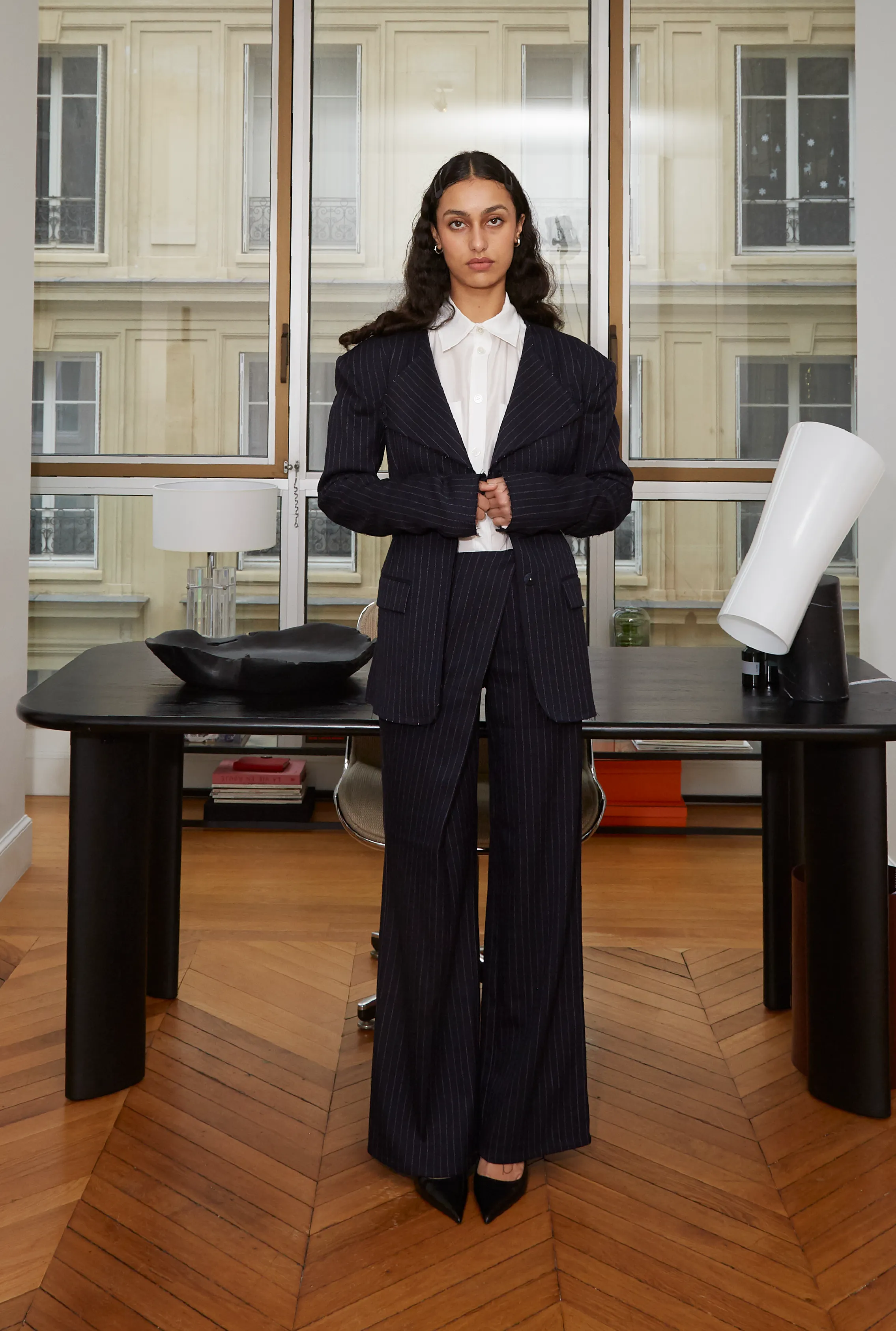 NAVY PINSTRIPE TROUSERS sold by Saemdi product image thumbnail 3