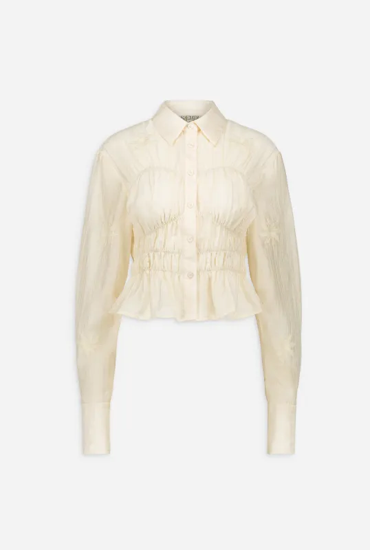 KAIA FLORAL EMBROIDERED BUTTON UP SHIRT made by Saemdi