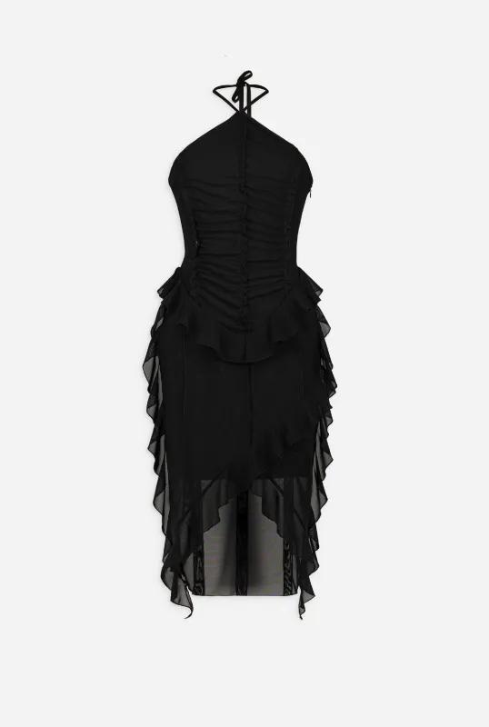 RIA RUFFLE MESH MIDI DRESS made by Saemdi