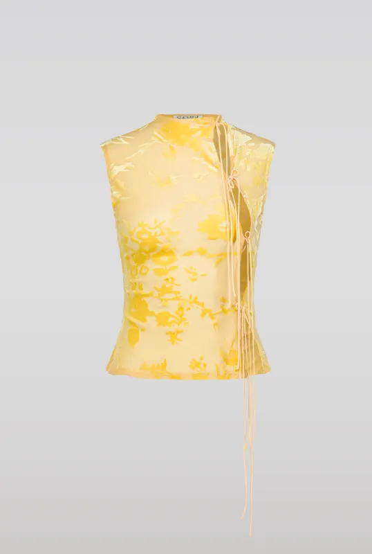 AIKO FLORAL BURNOUT VELVET TOP made by Saemdi