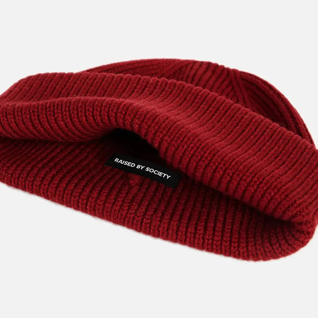 WINE RED SHORT BEANIE sold by Raised by Society product image thumbnail 2