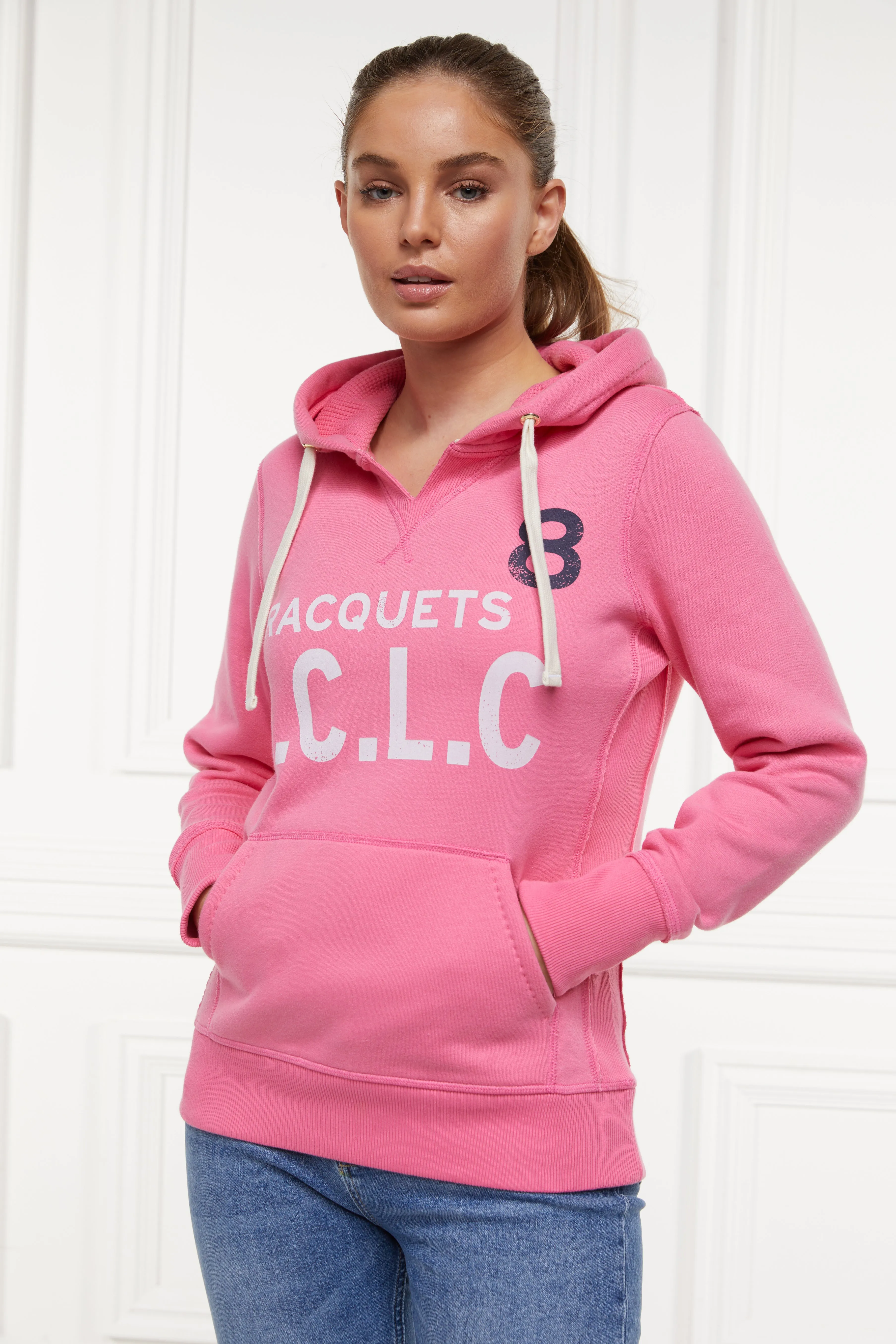 Racquets Hoodie (Peony Pink) sold by Holland Cooper