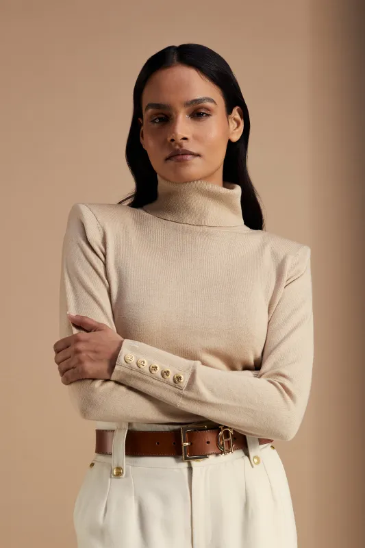 Victoria Cashmere Roll Neck (Stone) made by Holland Cooper