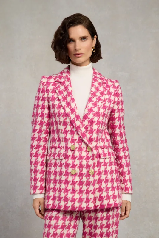 Double Breasted Blazer (Hot Pink Large Scale Houndstooth) made by Holland Cooper