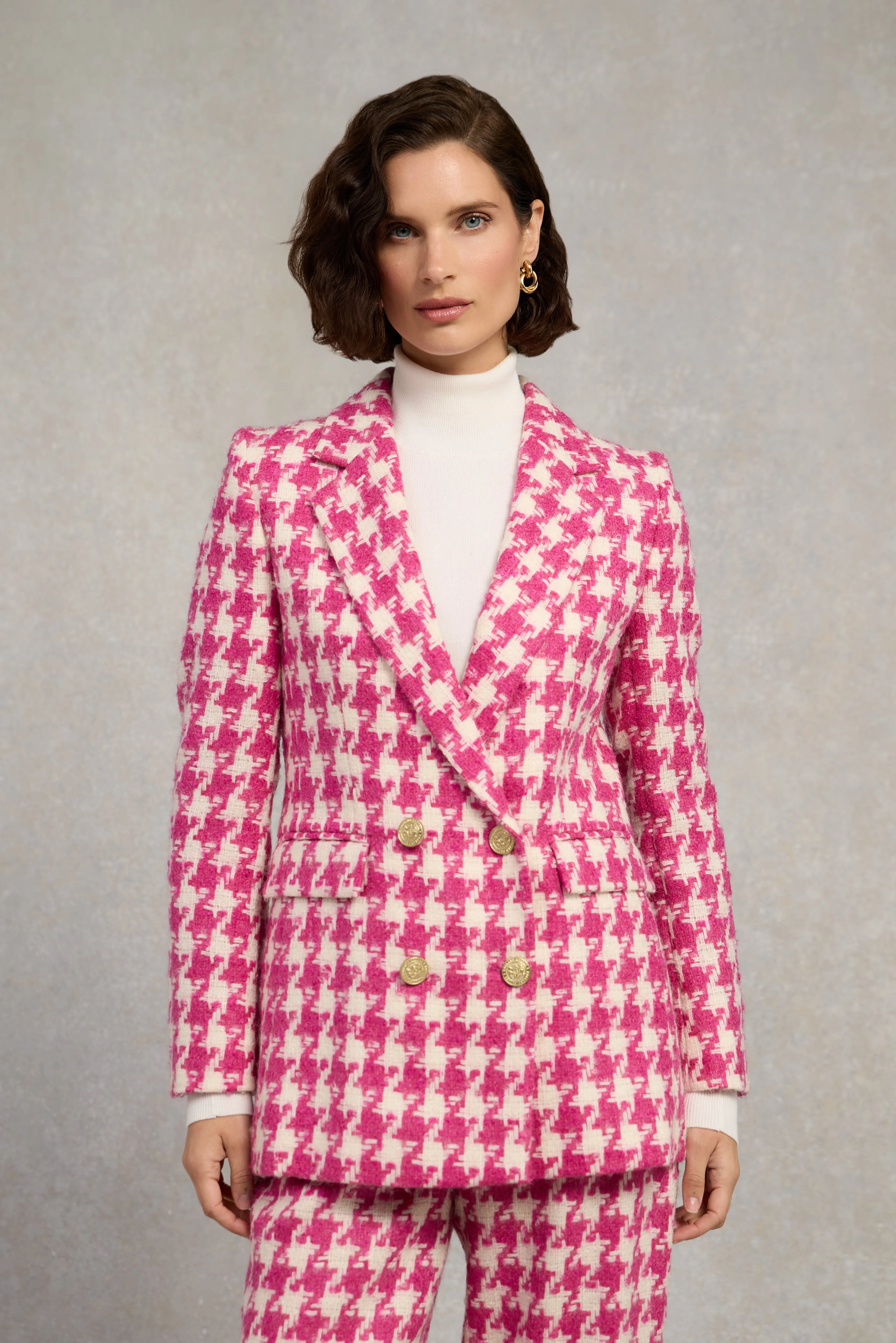 Double Breasted Blazer (Hot Pink Large Scale Houndstooth) sold by Holland Cooper