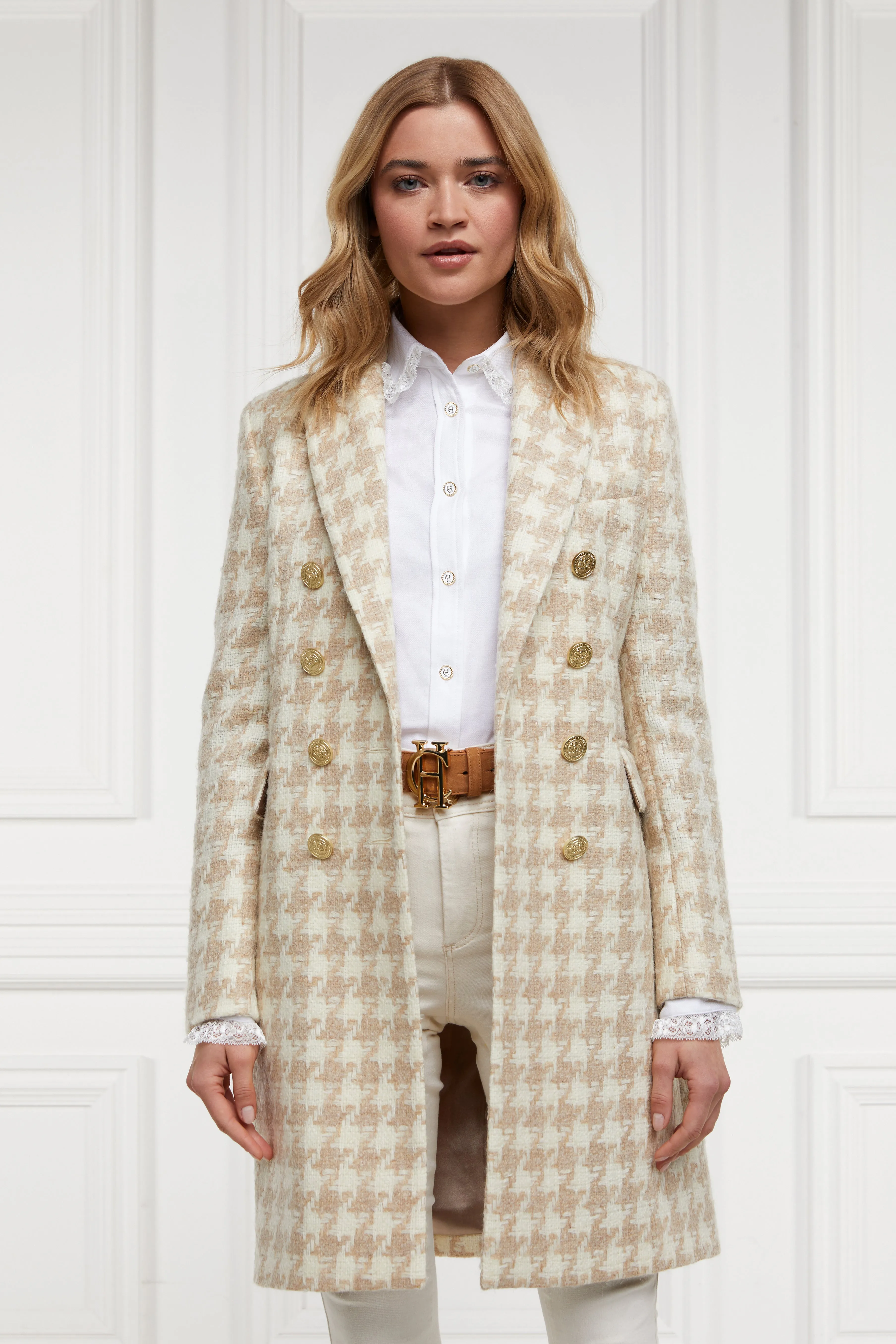 Knightsbridge Coat (Camel Houndstooth) sold by Holland Cooper
